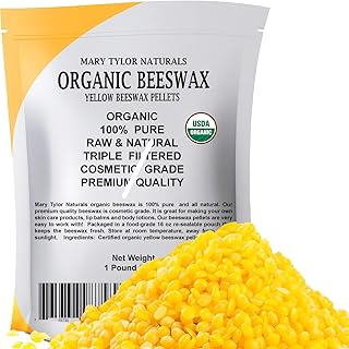 Organic Yellow Beeswax Pellets 1lb, USDA Certified by Mary Tylor Naturals, Premium Quality, Cosmetic Grade, Triple Filtered Bees Wax Pastilles, for DIY Lip Balm Recipes Body Creams Lotions Deodorants