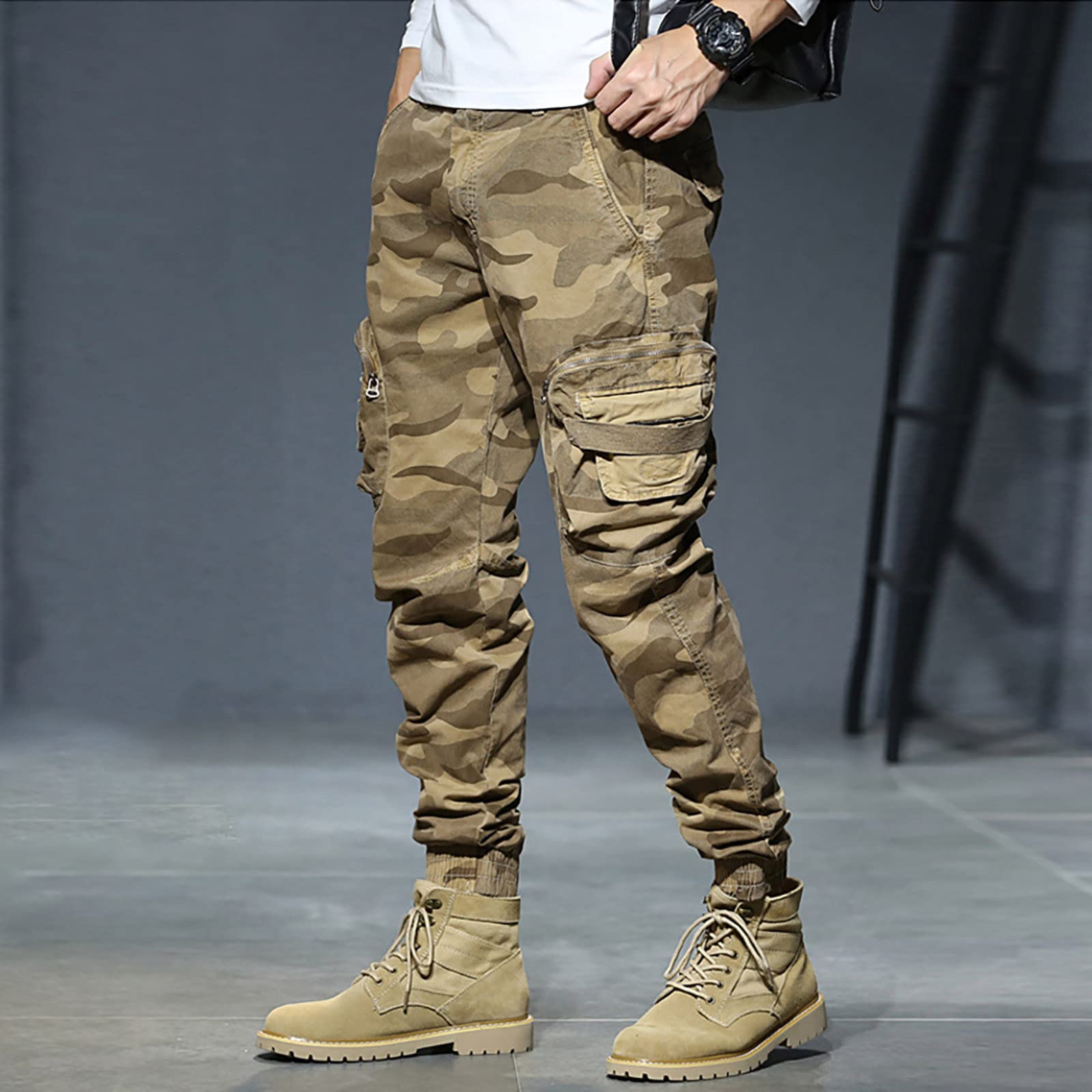 SRZYMJ Herren Cargohose Kurz Stretch jogginghosegröße 94 dünne Freizeithose Outdoor Kleidung 3/4 Trainingshose sportbekleidung Softshellhose Lange Unterhosen Baumwolle Winter Trekkinghose MTB Khaki