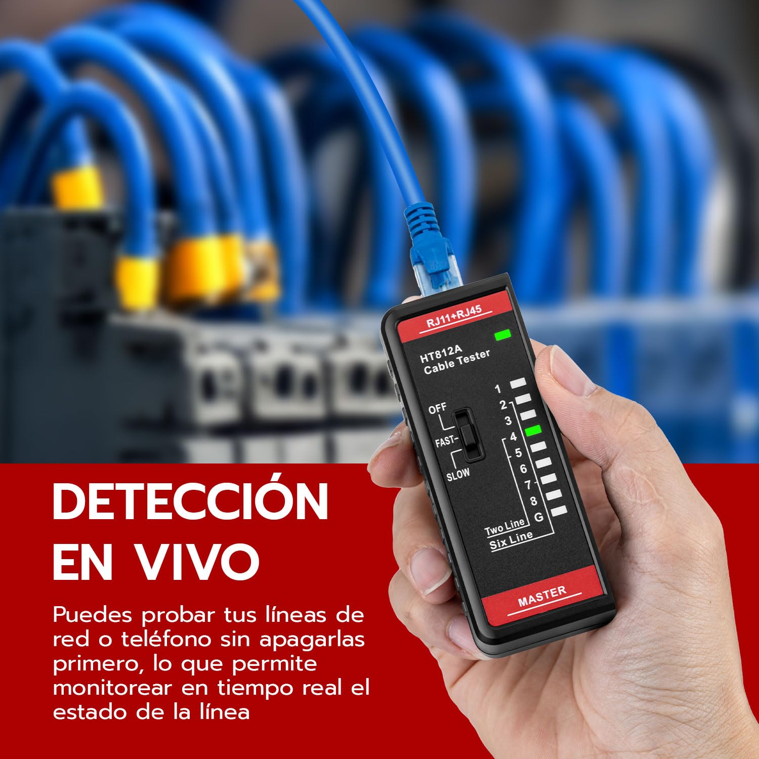 Mcbazel Tester para Cables de Red RJ11 RJ45, Comprobador de Cable de LAN, Comprobador de Cable Telefónico, Cable de Conexión para CAT6A, CAT6, CAT5E, CAT5
