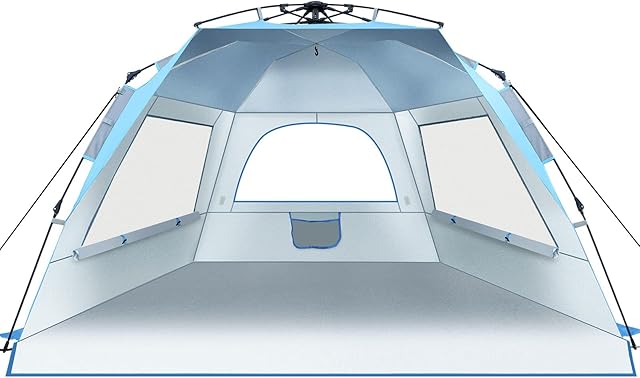 Glymnis Beach Tent 4-5 Person Pop Up Beach Tent UPF 50+ Instant Outdoor Umbrella Sun Shade Shelter Large Portable Beach Tent for Adults
