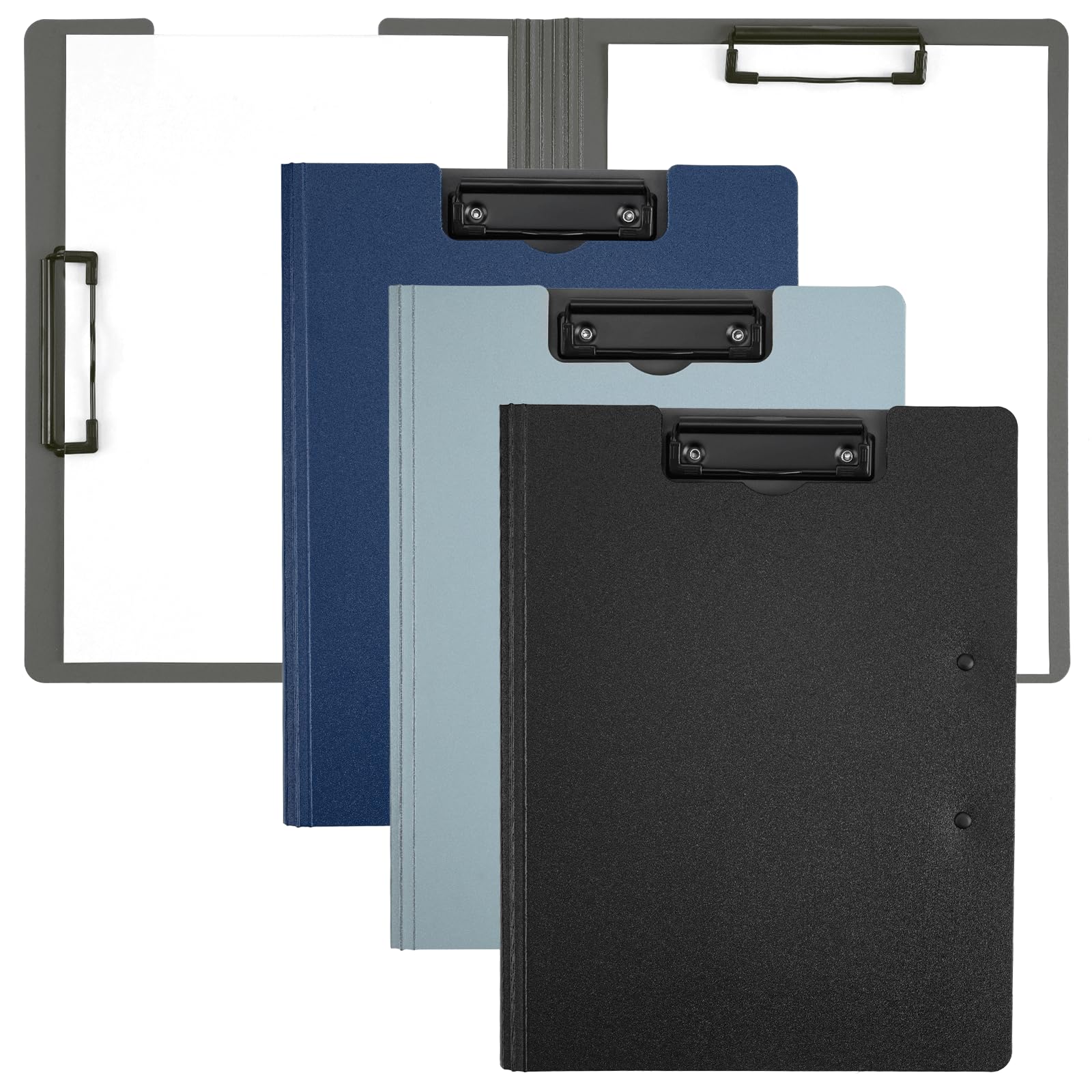 A4 Clipboard Plastic PVC Covered,3 Pack A4 Clipboard Folder with Two Clips for Office Restaurant School Classroom(Black + Dark Blue + Silver Grey)