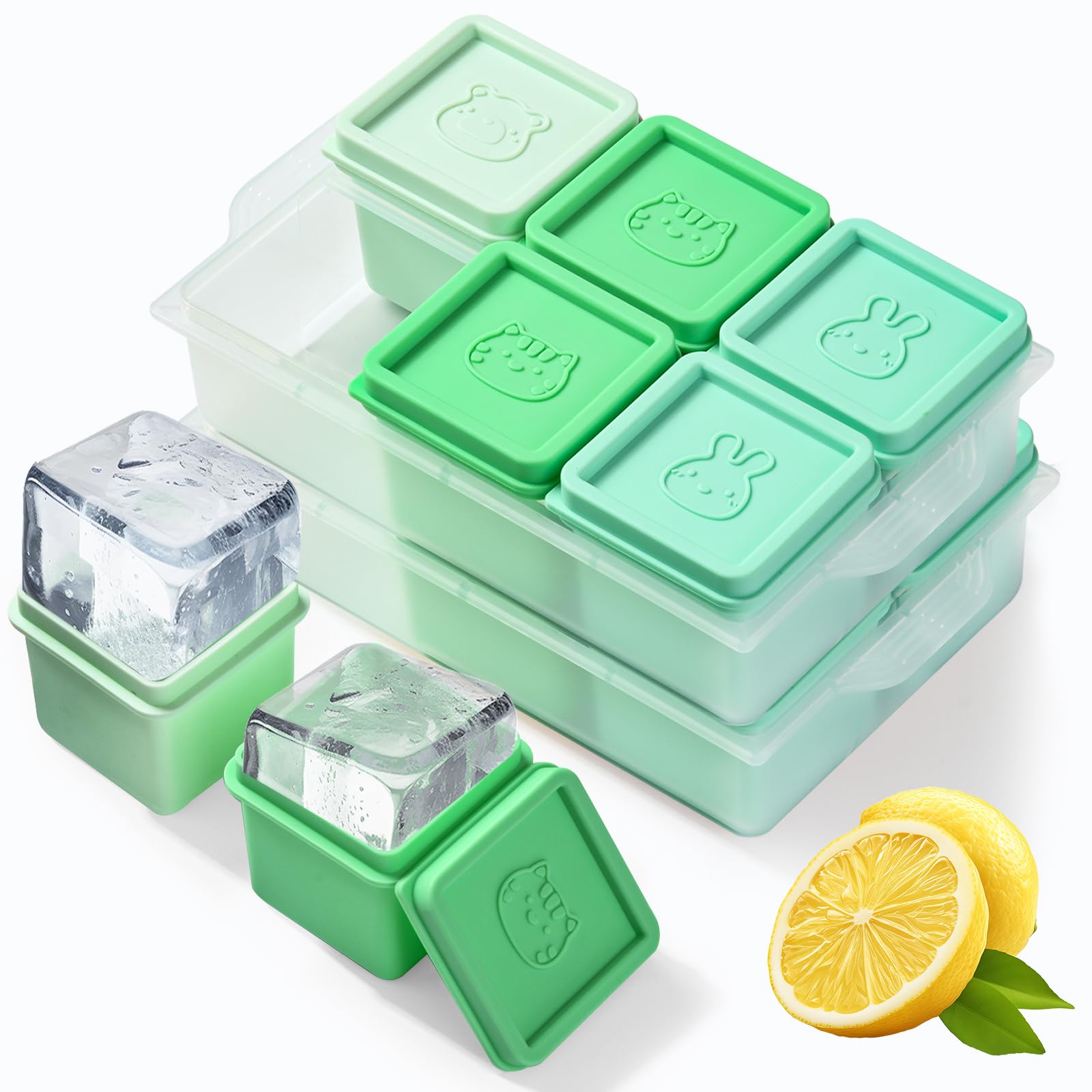 Silicone Freezer Molds 12 Pack,Individual Large Ice Cube Molds, Reusable Food Cube Tray with Lids, Stackable & Single Ice Cube Tray,Yoghurt Freezer Molds,Easy to Pop-Out & Clean (Mint Green)