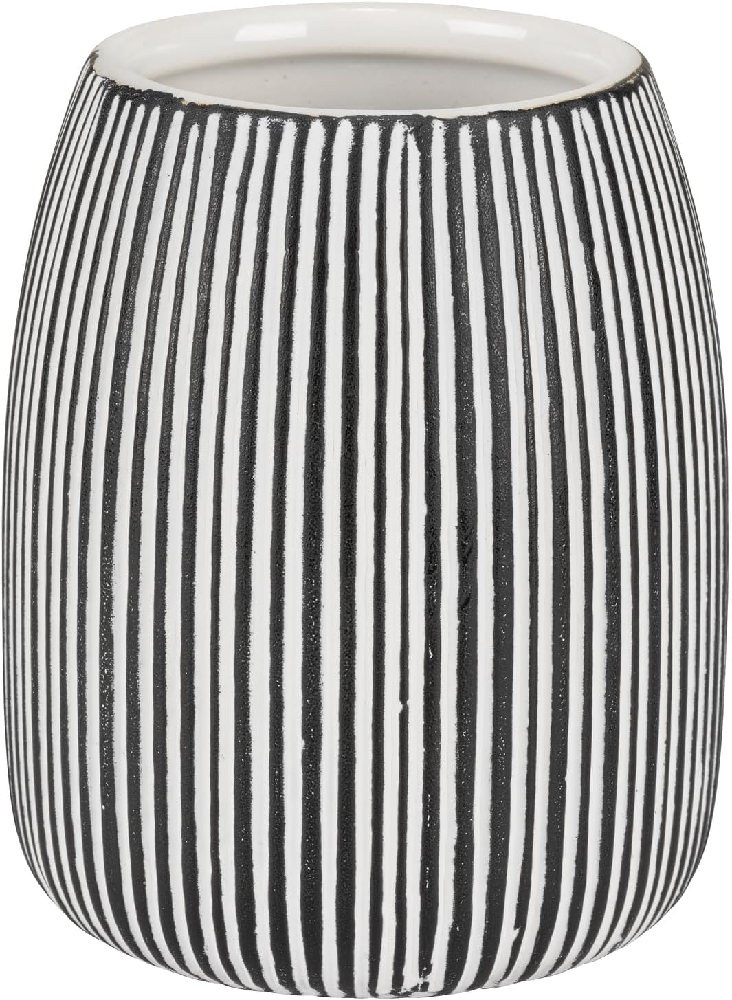 WENKO Pascoli Toothbrush Cup Freestanding Ceramic Cylinder Textured Surface for Bathroom White Black Diameter 9 cm Height 10.5 cm