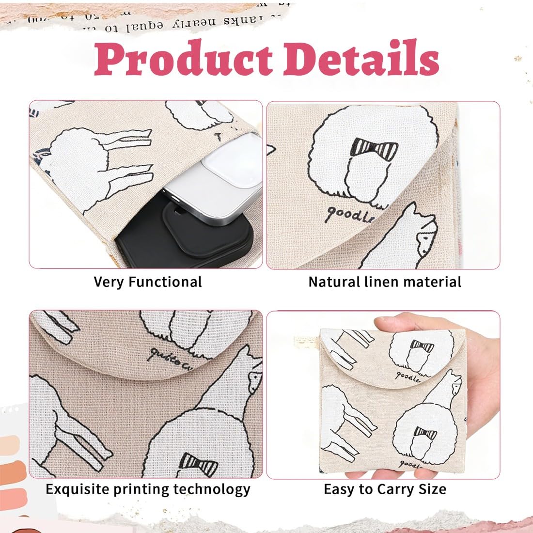 Porta Assorbenti da Borsa Impermeabile, Contenitori per Assorbenti Igienici, Bustina Portatutto Donna Mini Pochette