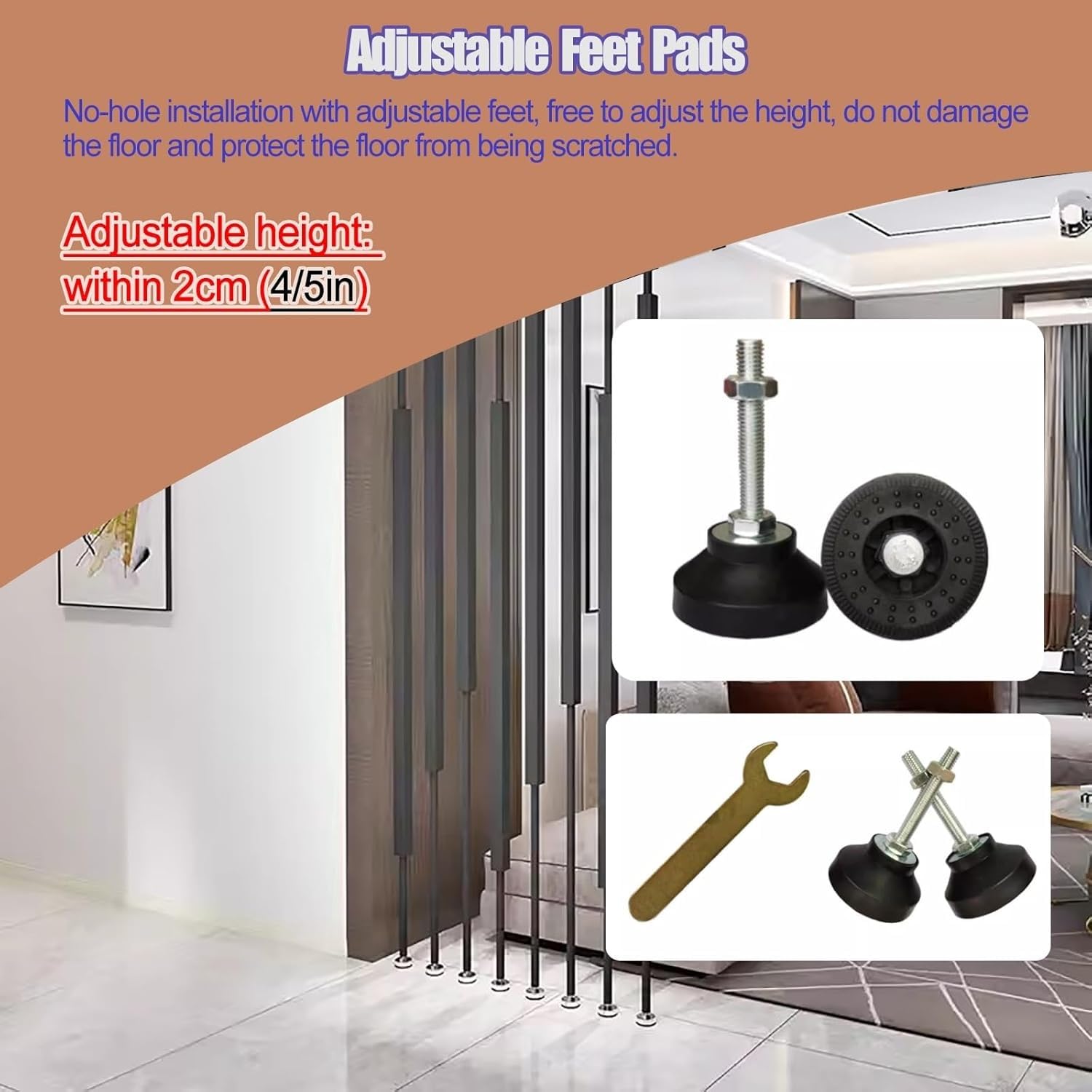 Postes divisores de habitación de hierro personalizados de 7.5 pies de alto, pilar de metal moderno sin taladrar para separación de habitaciones, juego de 10 divisores de piso a techo, perfecto para