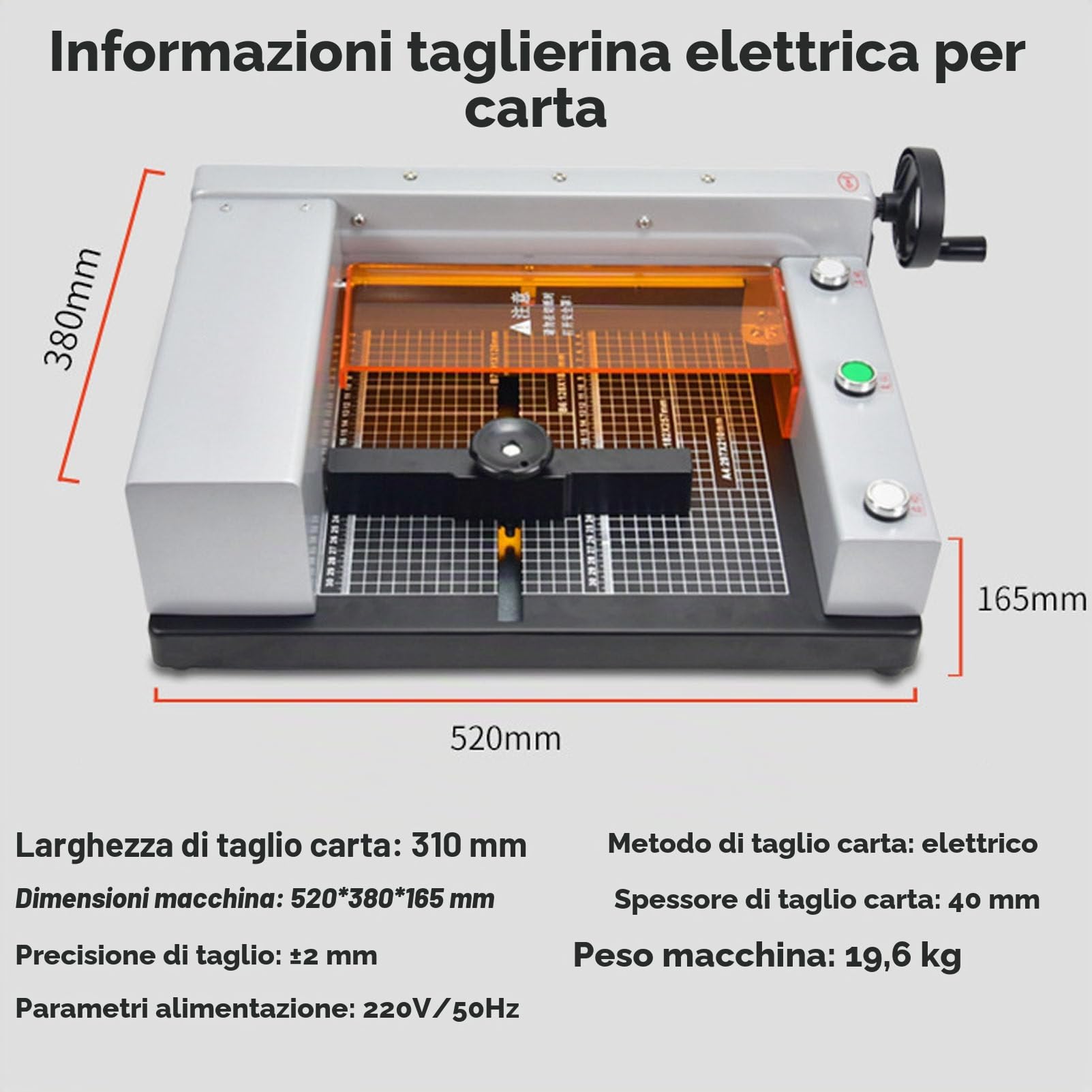 Taglierina elettrica per Carta, taglierina Automatica per Carta, Spessore di Taglio 40 mm, Macchina da Taglio per Carta da Tavolo, taglierina per Carta Industriale Resistente, per Ufficio