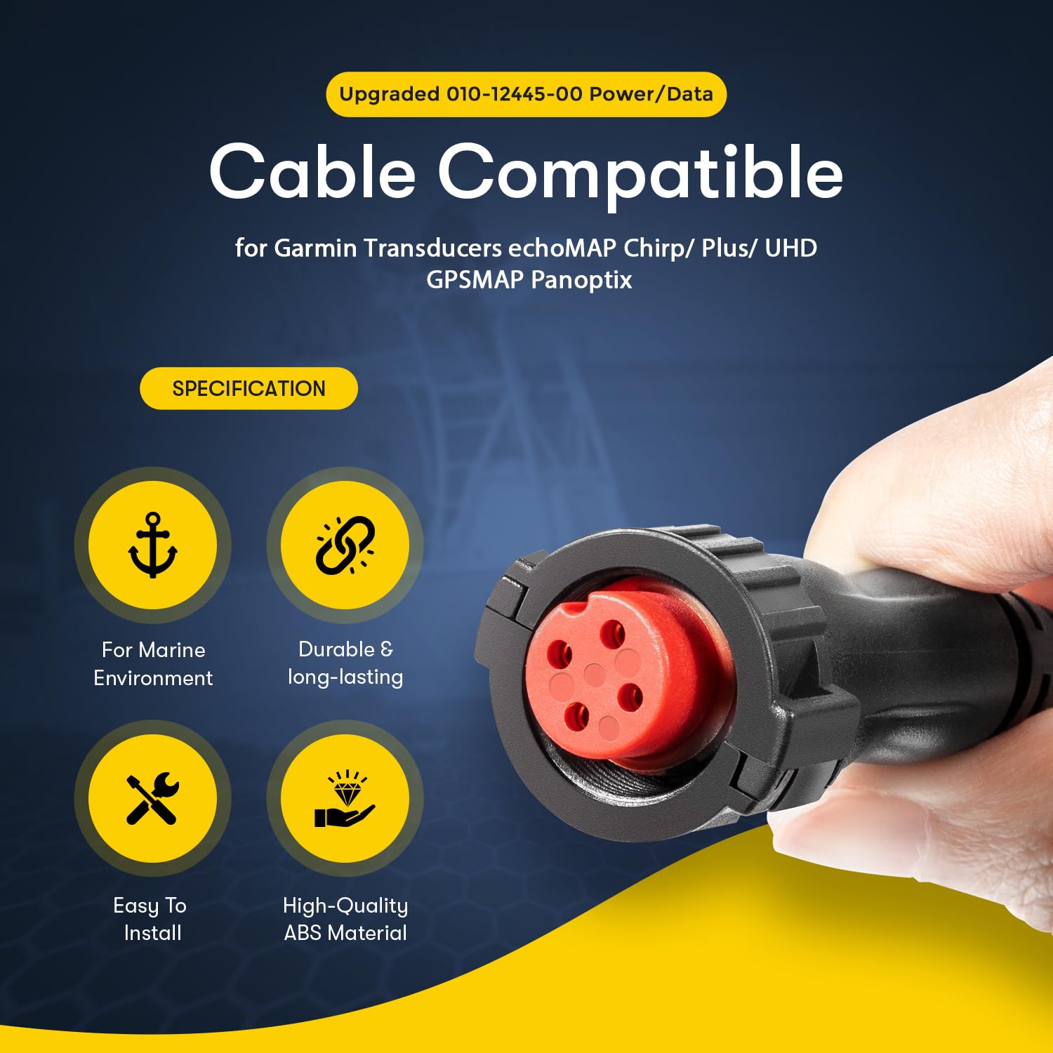 Upgraded 010-12445-00 Power/Data Cable Threaded 4-Pin Replacement Cable Compatible with Garmin Transducers echoMAP Chirp/Plus/UHD, GPSMAP Panoptix, Black