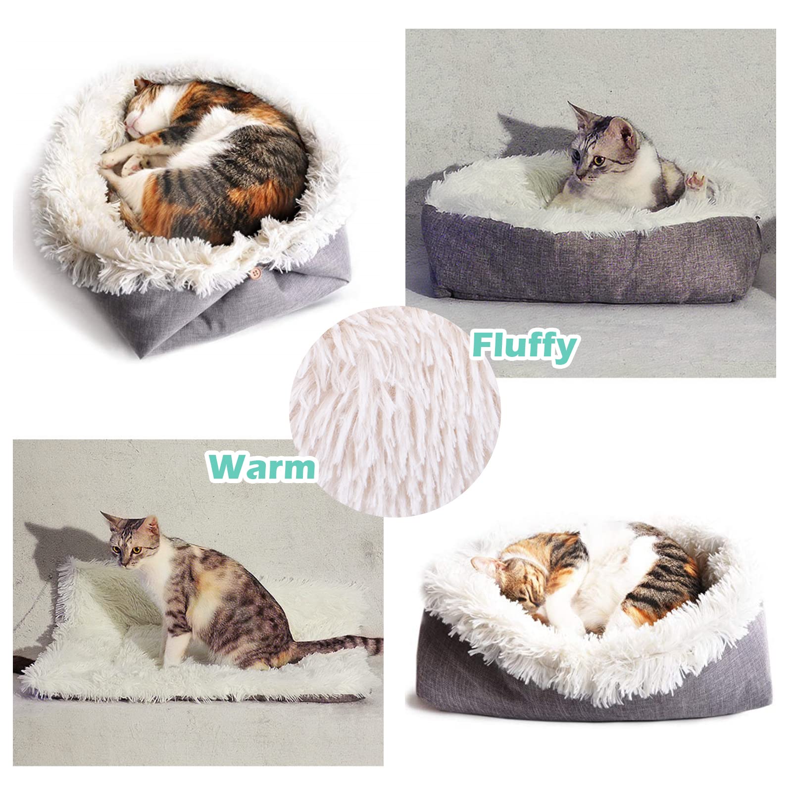 Katzenbett Haustierbett, Weich Waschbare Schlafen Katzenbett, Flauschige Plüsch Hund Bett Katzendecke Haustierbett Katzensofa Katzennest für Katze Kleine Hunde(Weiß)
