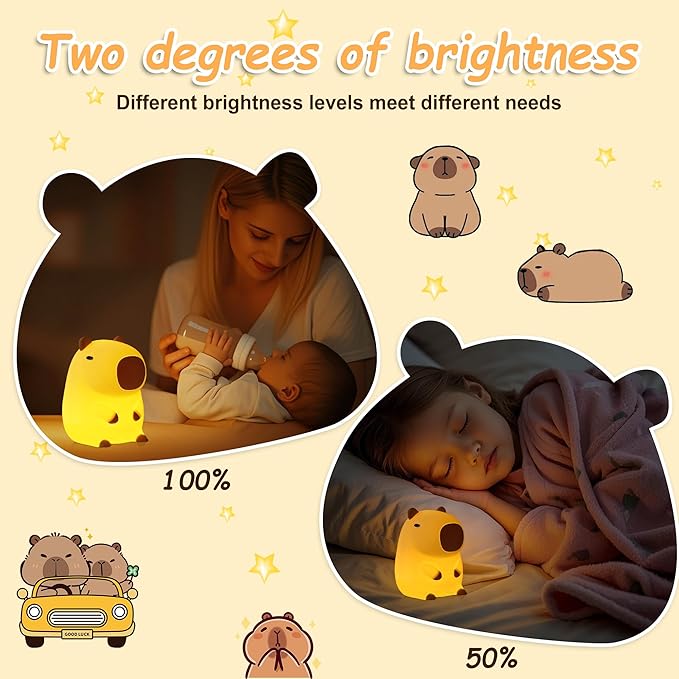 Hinittey Capybara Night Light,Squishy Capybara Lamp Animal Nightlight Rechargeable Dimmer Timer for Home Room Decor Gift for Boys Girls Baby photo 2