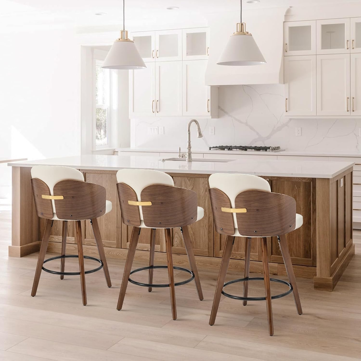 Kitchen Counter Swivel Faux Leather Bar Stool (Set Of