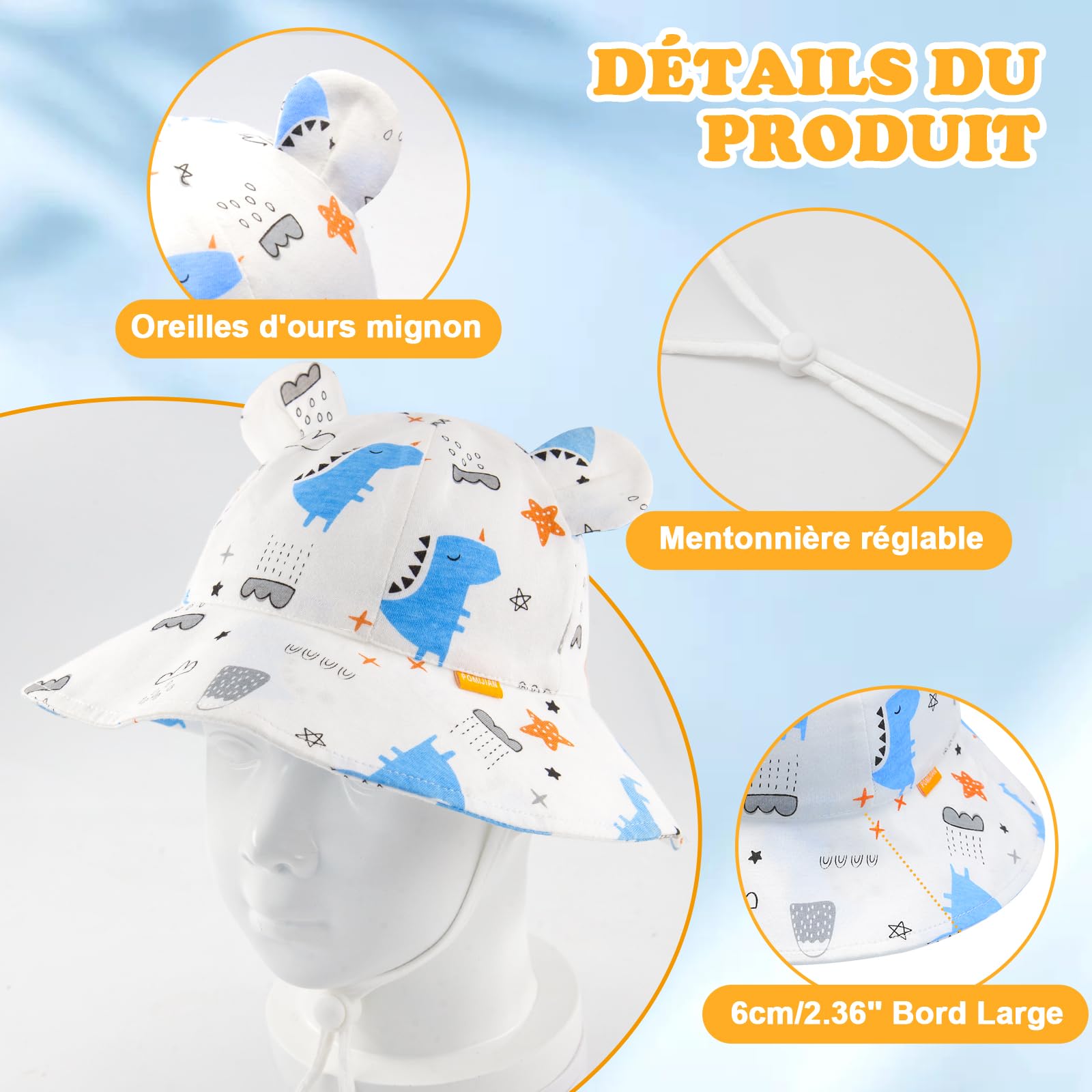 Baby Boy Adjustable Sun Hat Newborn UV Hat Child Cap Girl Bear Ear Hats - 4