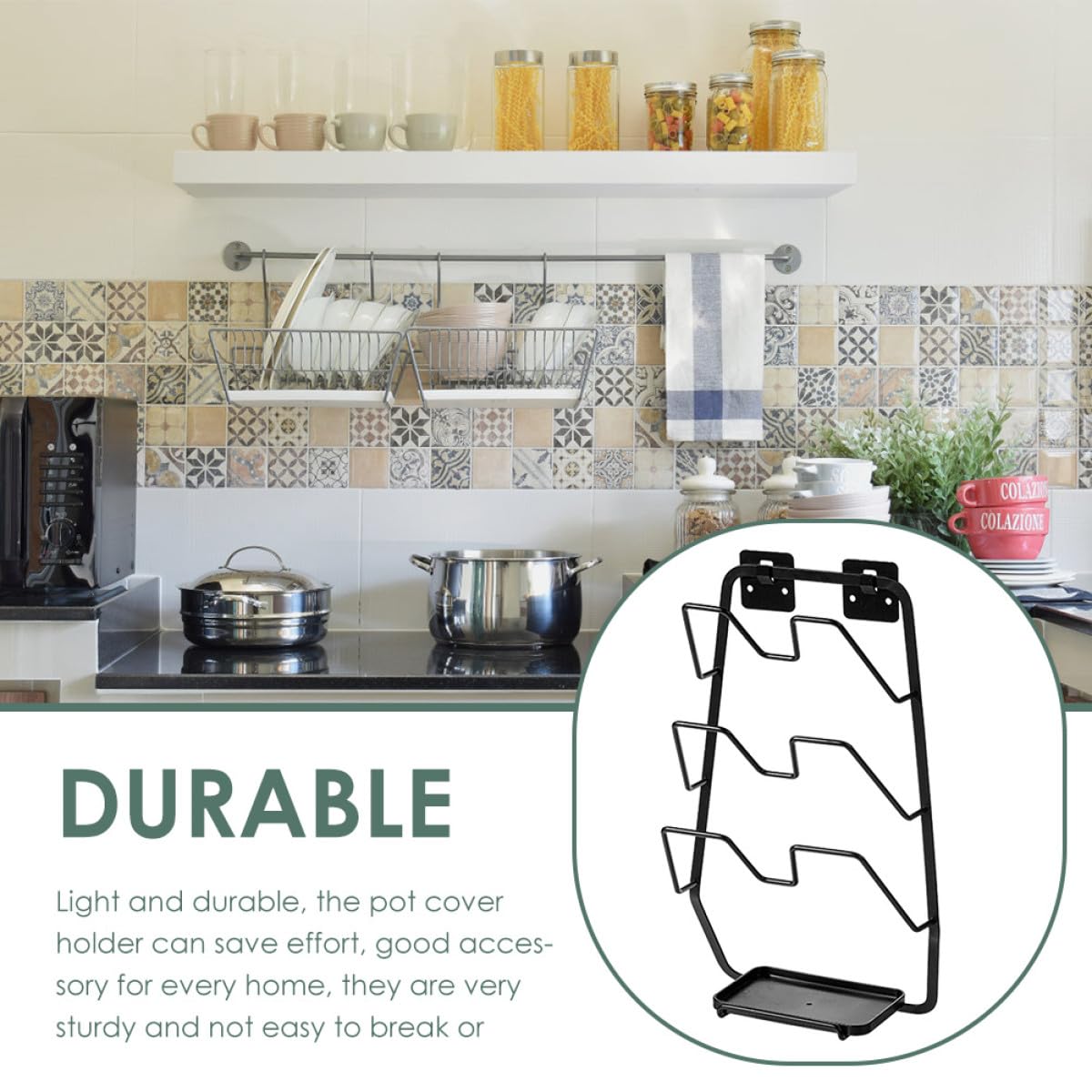 Homoyoyo Support Perçage et Noir de pour Mural Casseroles Couvercles Planches à Découper en Métal et Plastique, Organiseur sans Résistant Déformation Cuisine