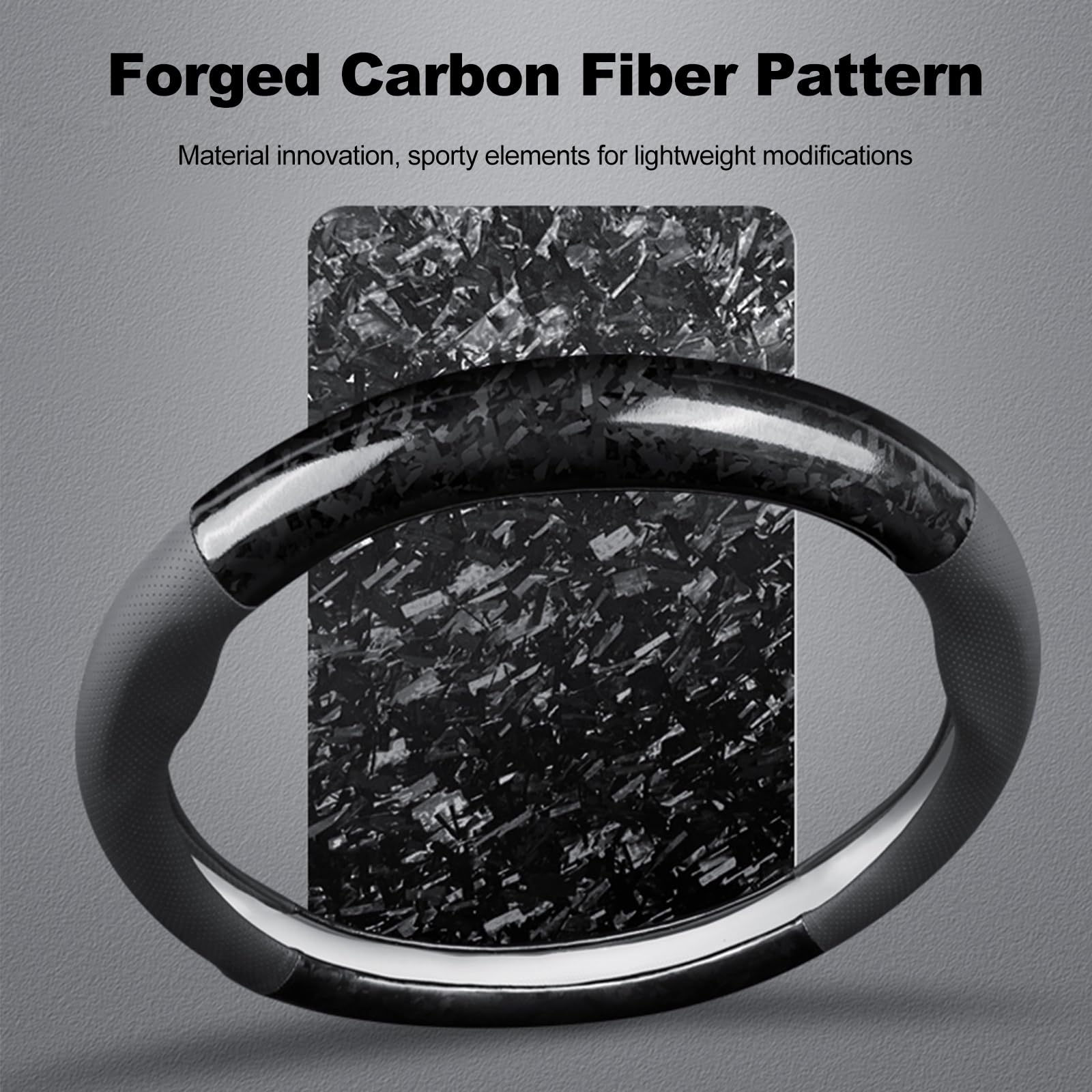 Ergocar Car Steering Wheel Sleeve, Round Forged Carbon Fiber and Leather Material Steering Wheel Sleeve, 37-38cm/14.5-15inch, Non-Slip, Soft, Breathable, Sports Style