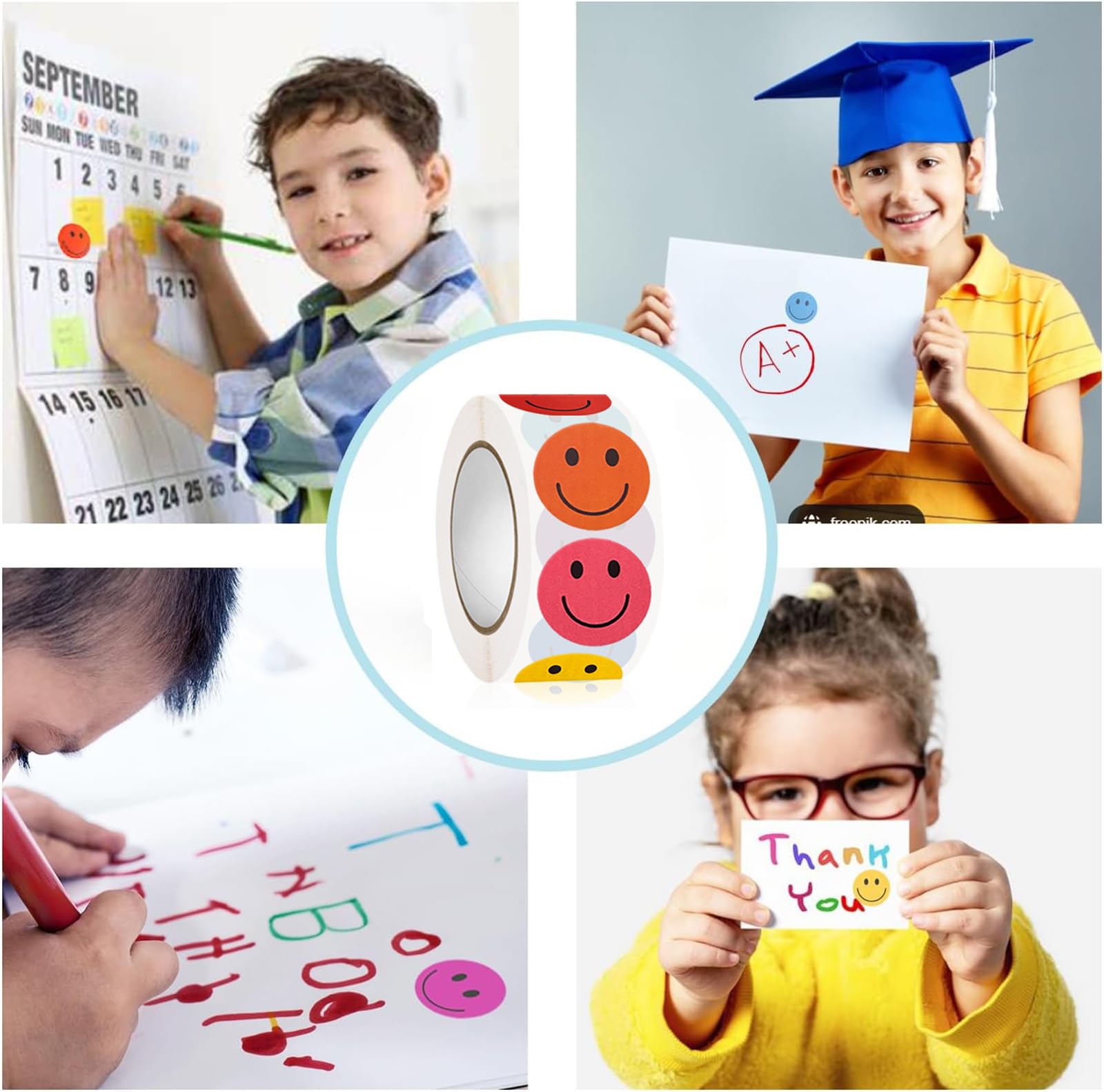 500PCS Smile Face Stickers Happy Face Stickers 1 Inch Round Small Smile Reward Stickers 8 Color Mini Face Decal Designs Encourage Incentive Stickers Behavior Chart Stickers for Student - Image 4