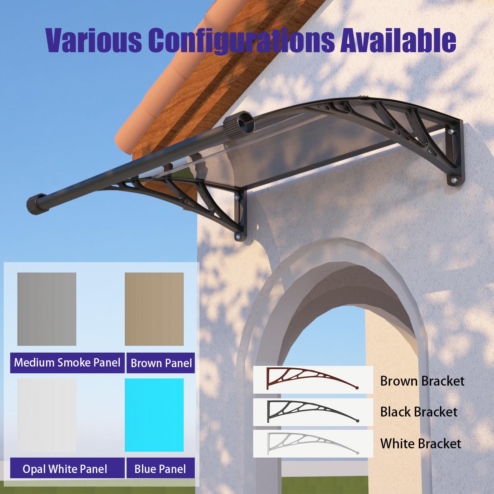 Marquesina Puerta Exterior 80 x 150 cm – Marquesina Exterior con Drenaje de Policarbonato y Soportes de ABS, Protección contra Lluvia, Nieve y Rayos UV para Puerta, Ventana y Terraza