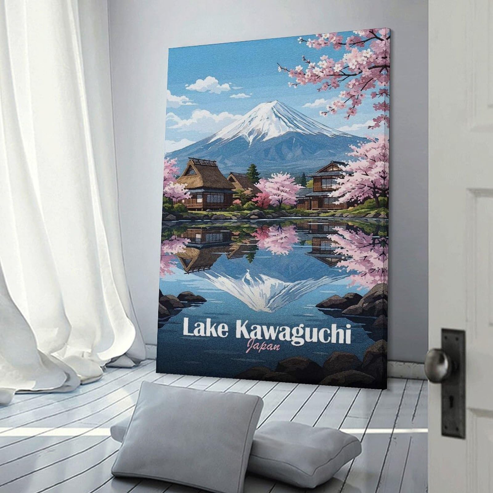 Junmoney Hanging Wall Art Lake Kawaguchi Japan Landscape Art, 20x30inch(50x75cm), for Wall Displays, Bedrooms Or Room Updates, Wall Decor Suited to Curated Displays