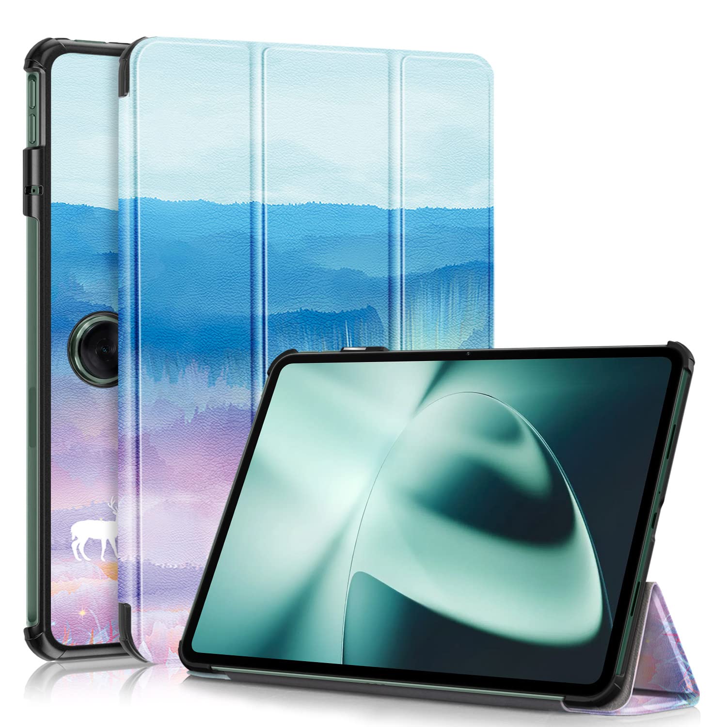 Custodia Per Oneplus Pad 2023 11.6 Pollici Con Portapenne E Supporto - Cover Smart Con Auto Sleep/Wake, Retro Trasparente, Antiurto, Blu