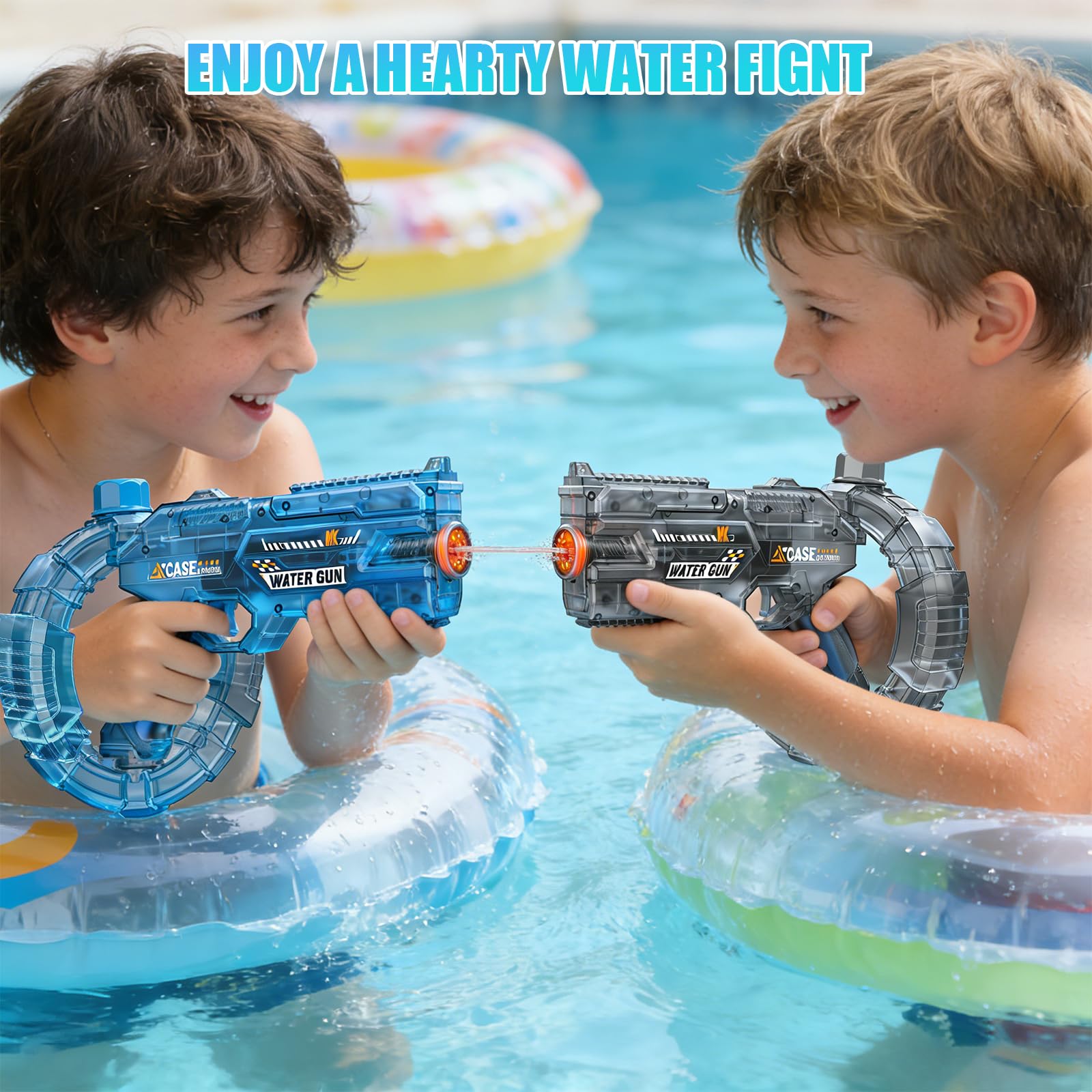 Pistola Elettrica ad Acqua per Adulti Bambini, Pistola ad Acqua Con Effetti Lampeggianti a Led, Fucile ad Acqua Automatico A Lunga Gittata per Feste, Piscina, Spiaggia (blu)