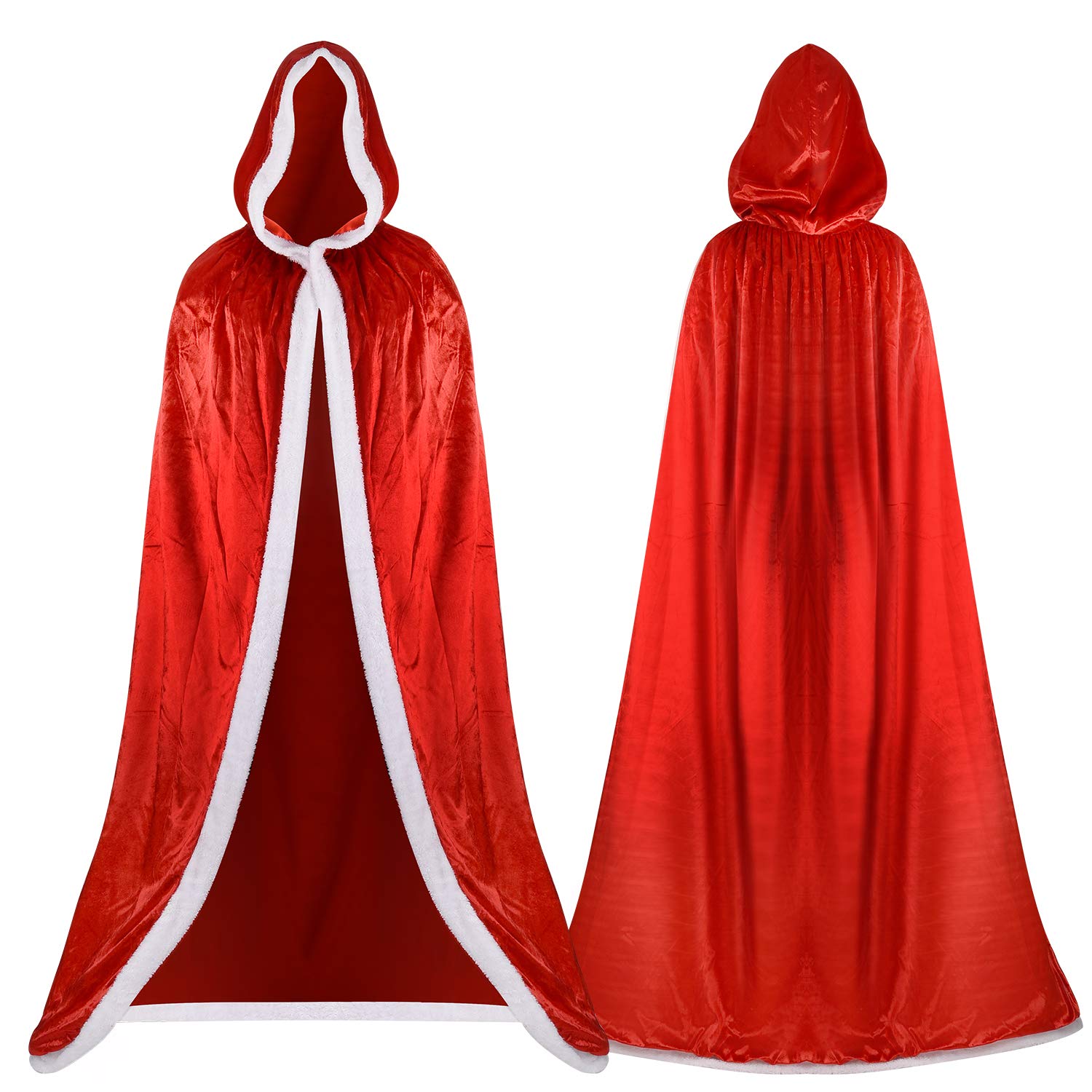 Proumhang Cape à capuchon Femmes Noël Mme Santa Claus Longue Velvet Adulte Unisexe Déguisement Costume Halloween-Rouge,S