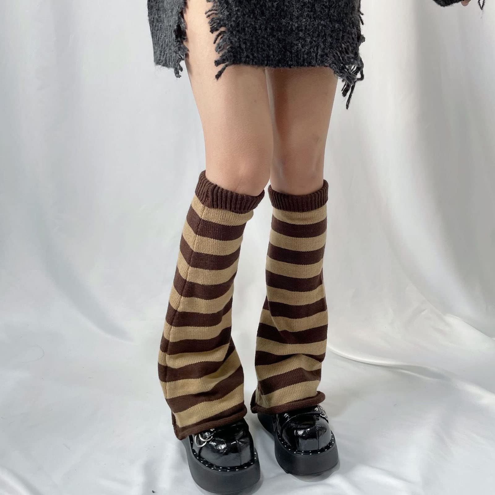 Sexybody Women's Leg Warmers Fashion Knit Warmers Long Socks Cute Y2K Kawaii Japanese Lolita Harajuku Accessories for Girls: Camel Stripes One Size