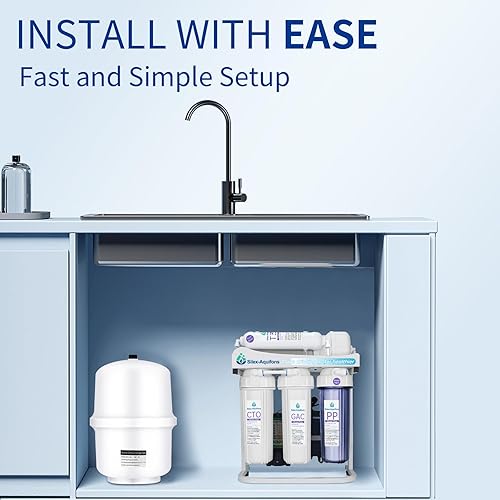 Miniatura 7 de Silex-Aquifons - Filtro de agua para debajo del fregadero, sistema de filtro de agua potable de ósmosis inversa de 5 etapas con grifo y tanque