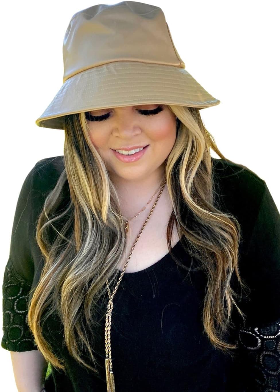 Sunset Bucket Hat Waterproof for Women Fits XLarge Heads 100% Leather Foldable Lightweight UPF 50+ Black