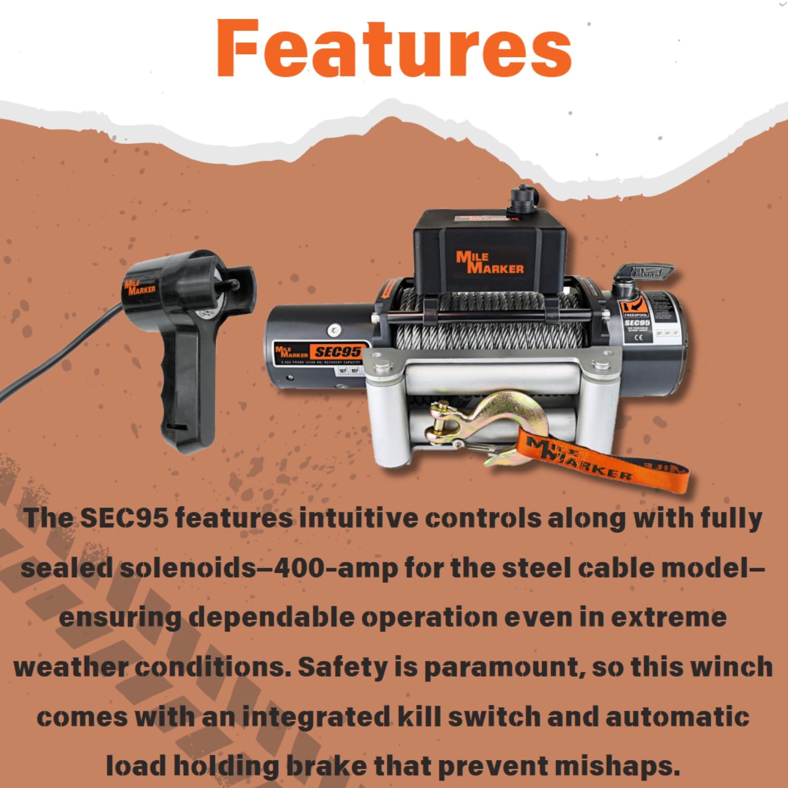 Mile Marker 76-50246BW Winch SEC 95 | 38 x 100 Steel Cable | 9500 lb Pulling Capacity | Reliable Off-Road Performance | 4.9 HP Series Wound Motor product thumbnail 5