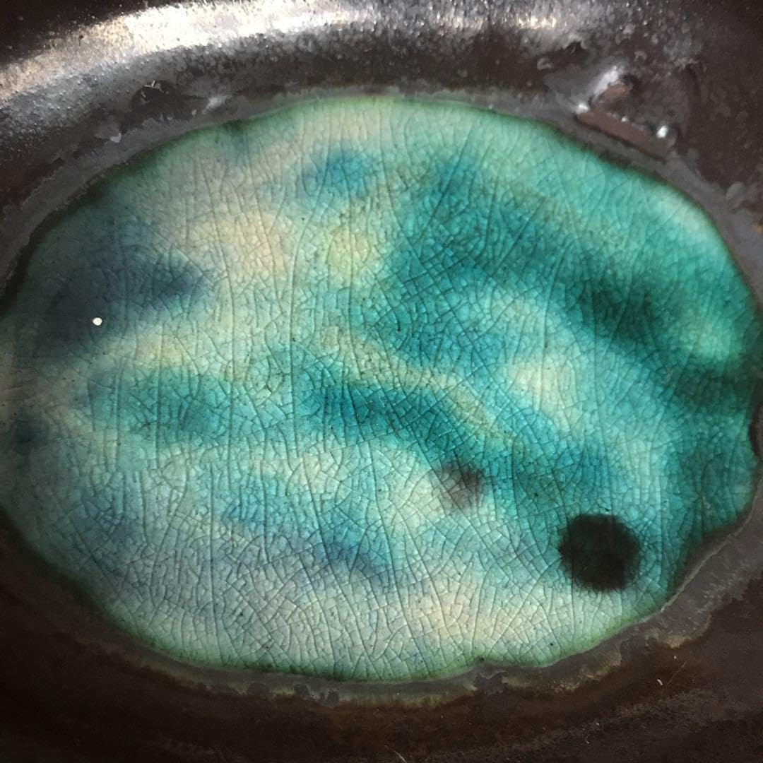 深い青の水色の濃淡が美しい石垣焼の器3枚　和食器　ガラス釉　楕円皿　やちむん 深い青の水色の濃淡が美しい石垣焼の器3枚 和食器 ガラス釉 楕円