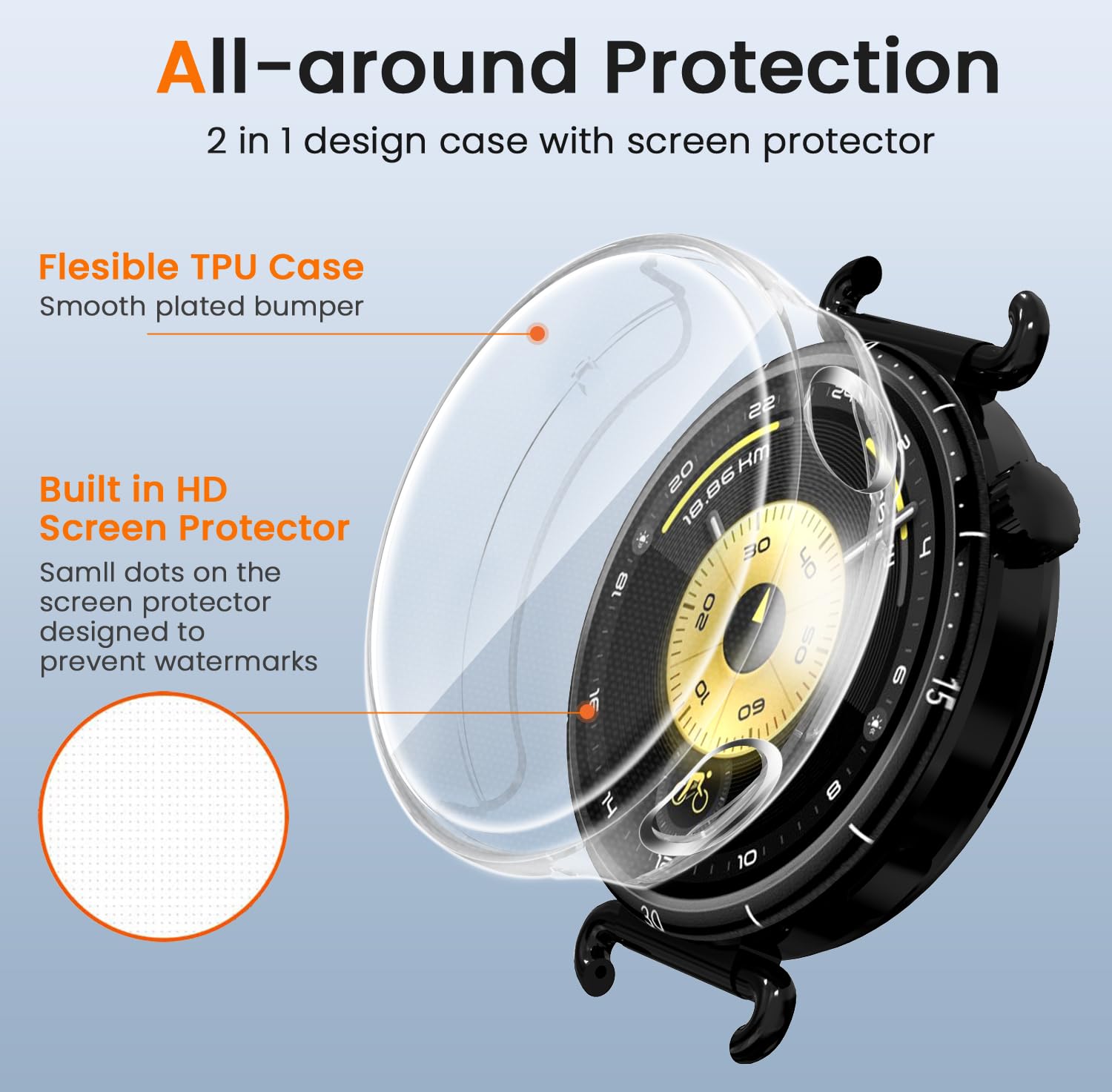 iVoler 3-pak etui z folią ochronną na Huawei Watch GT 6 41 mm, pełne krycie, odporne na wstrząsy i zarysowania etui ochronne, miękka folia ochronna na ekran TPU, 2 przezroczyste + 1 czarne