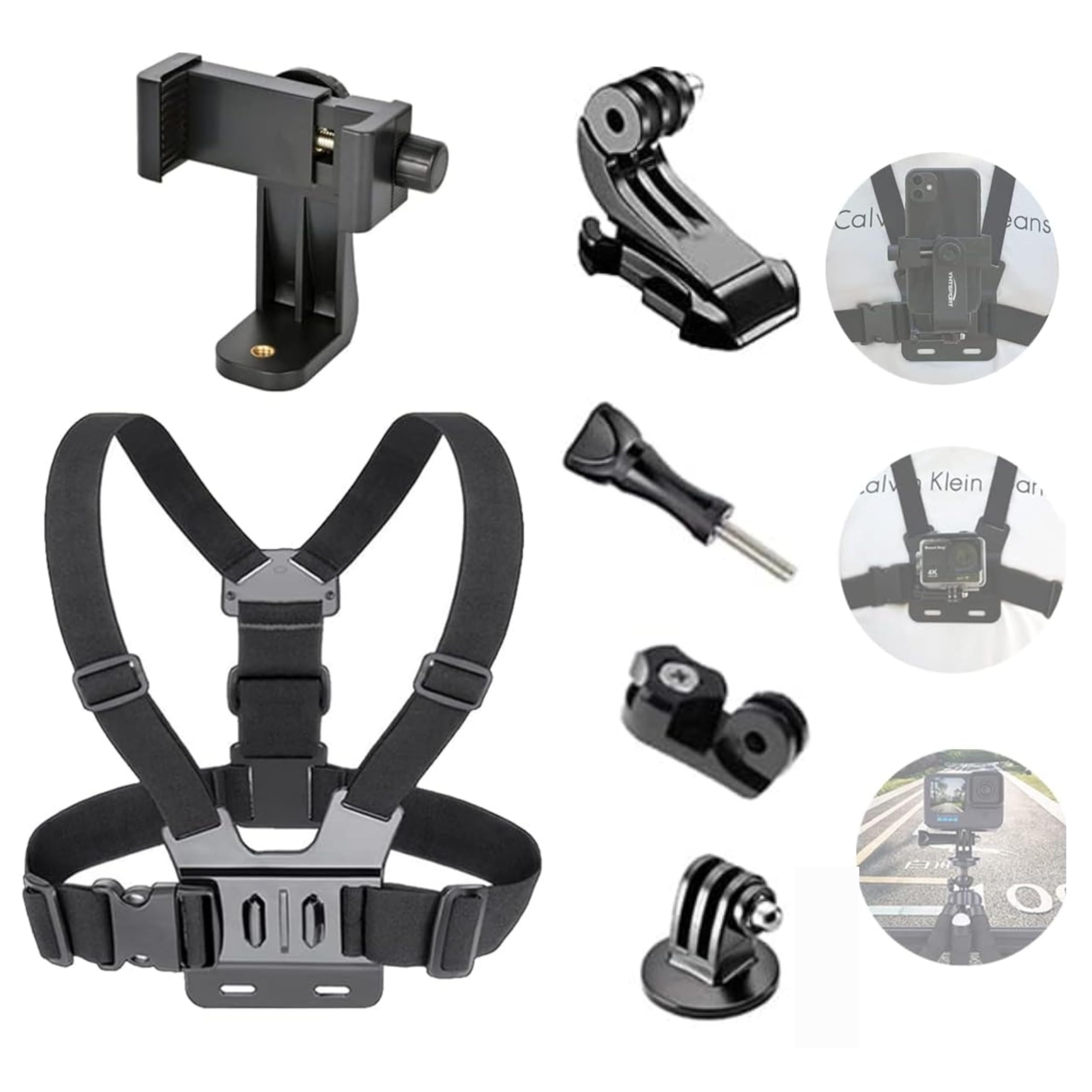 CASENED Mobile Phone Adjustable Chest Strap Mount - GoPro Chest Harness Holder for VLOG/POV - Compatible with Cell Phones and GoPro Hero 9, 8, 7, 6, 5, OSMO Action & More (Black)