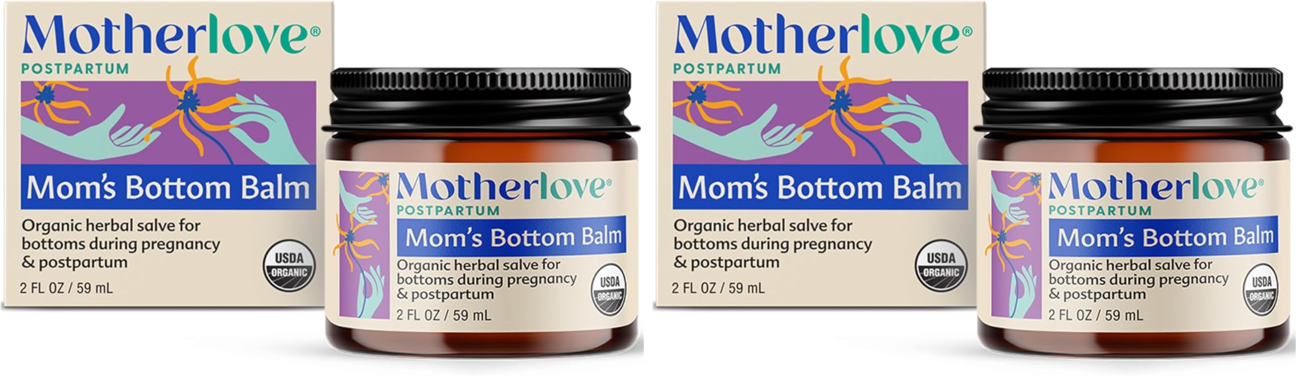 Motherlove Mom's Bottom Balm (2 oz) Organic Herbal Salve w/Witch Hazel for Bottoms During Pregnancy &amp; Postpartum —Non-GMO Ointment (Pack of 2)