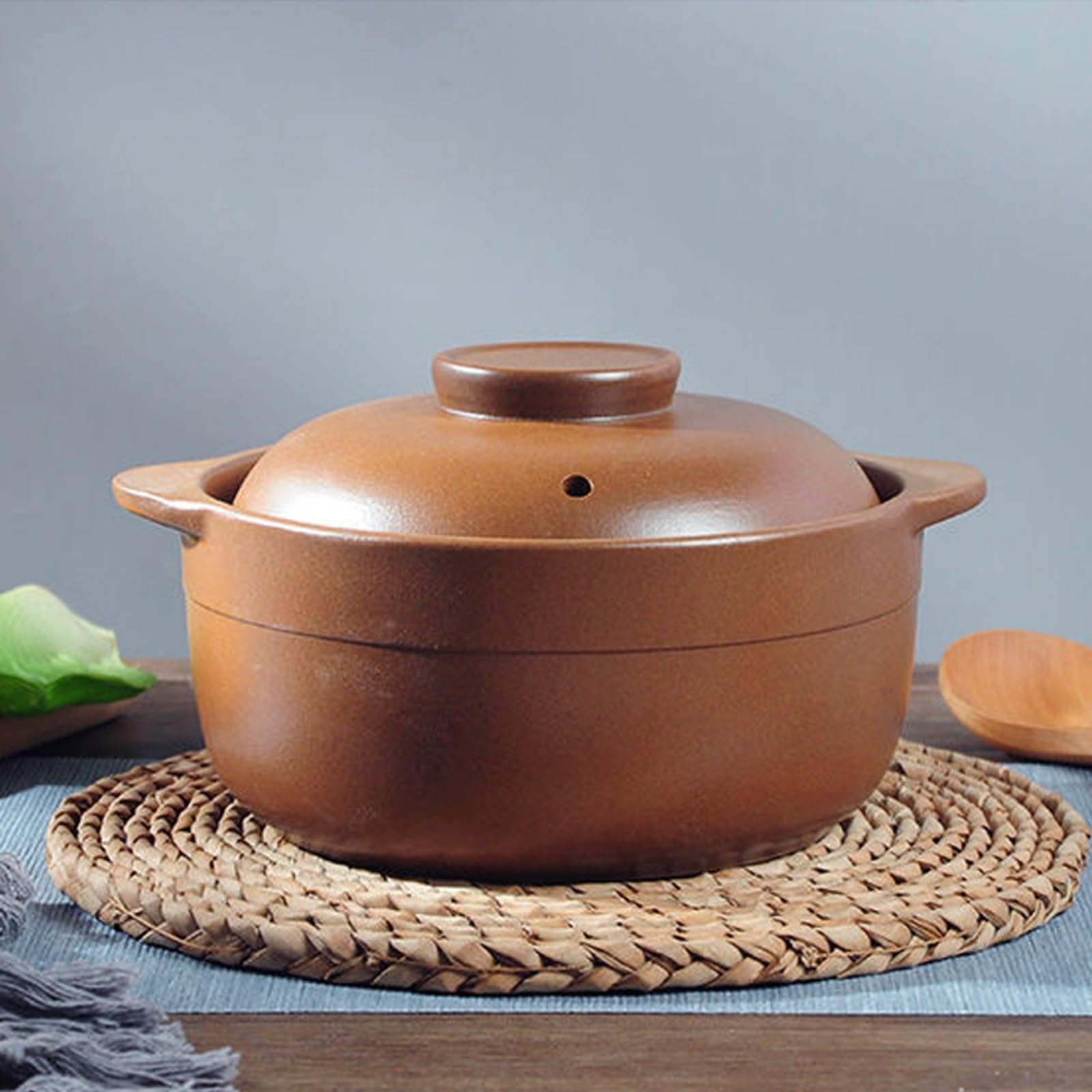 Odporna Na Ciepło Ceramiczna Zapiekanka Z Pokrywką, 1.6L Glazurowany Garnek Z Gzimki, Okrągłe Gliniane Danie Do Gotowania Na Wolno Gotujące Się Gąszczyki I Odduszanie, Bezpieczna Konstrukcja Podwójneg