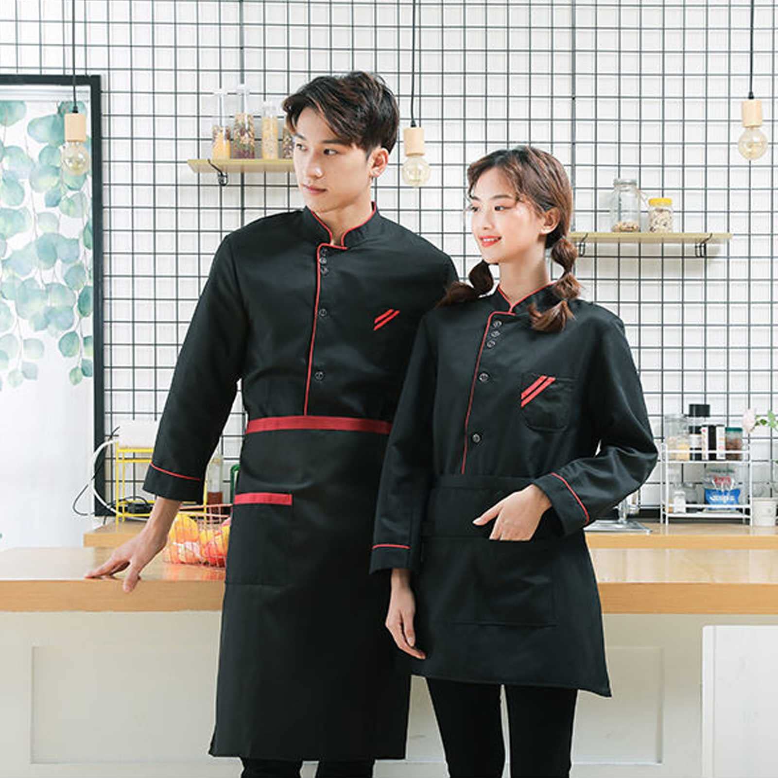 FAXIOAWA Giacca da Chef Unisex da Cucina per Ristorante, Top da Chef con Chiusura a Bottone, Uniforme da Chef, Abbigliamento da Lavoro