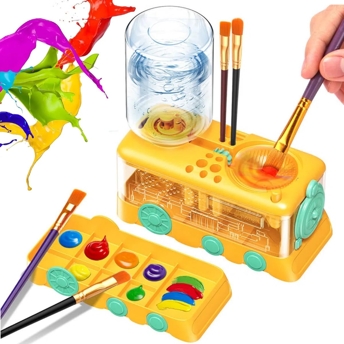 Paint Brush Cleaner Rinser Water Circulation Dispenser,Brush Rinser &amp; Dispenser,Palette Painting Supplies for Watercolor Acrylic,Art Brush Cleaner Tool Gift for Artists,Adults,Beginners (1, Yellow)
