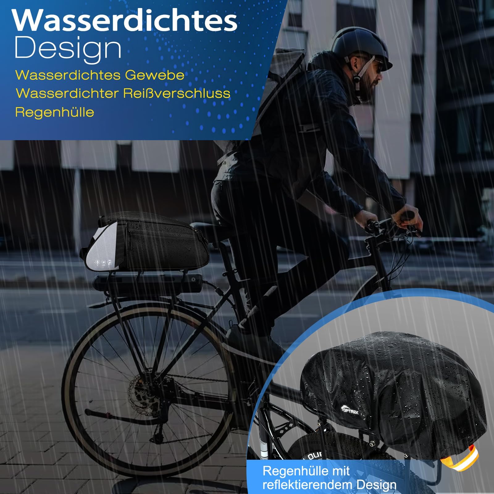 toptrek Gepäckträgertasche 8L Volumen, Fahrradtaschen für Gepäckträger mit Regenschutz, 3-In-1 Gepäckträgertaschen, Fahrradtasche Gepäckträger Abmessungen 38x16x15 cm (Gepäckträgertasche- 8L)