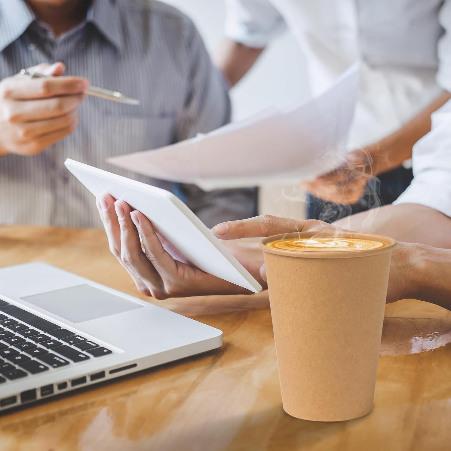 SIUQ 300 Pack 12 oz Kraft Paper Cups, Unbleached Disposable Paper Coffee Cups, Thickened Hot/Cold Beverage Drinking Cup for Party, Home, Cafes, Bistros, Businesses (Brown) - Image 4