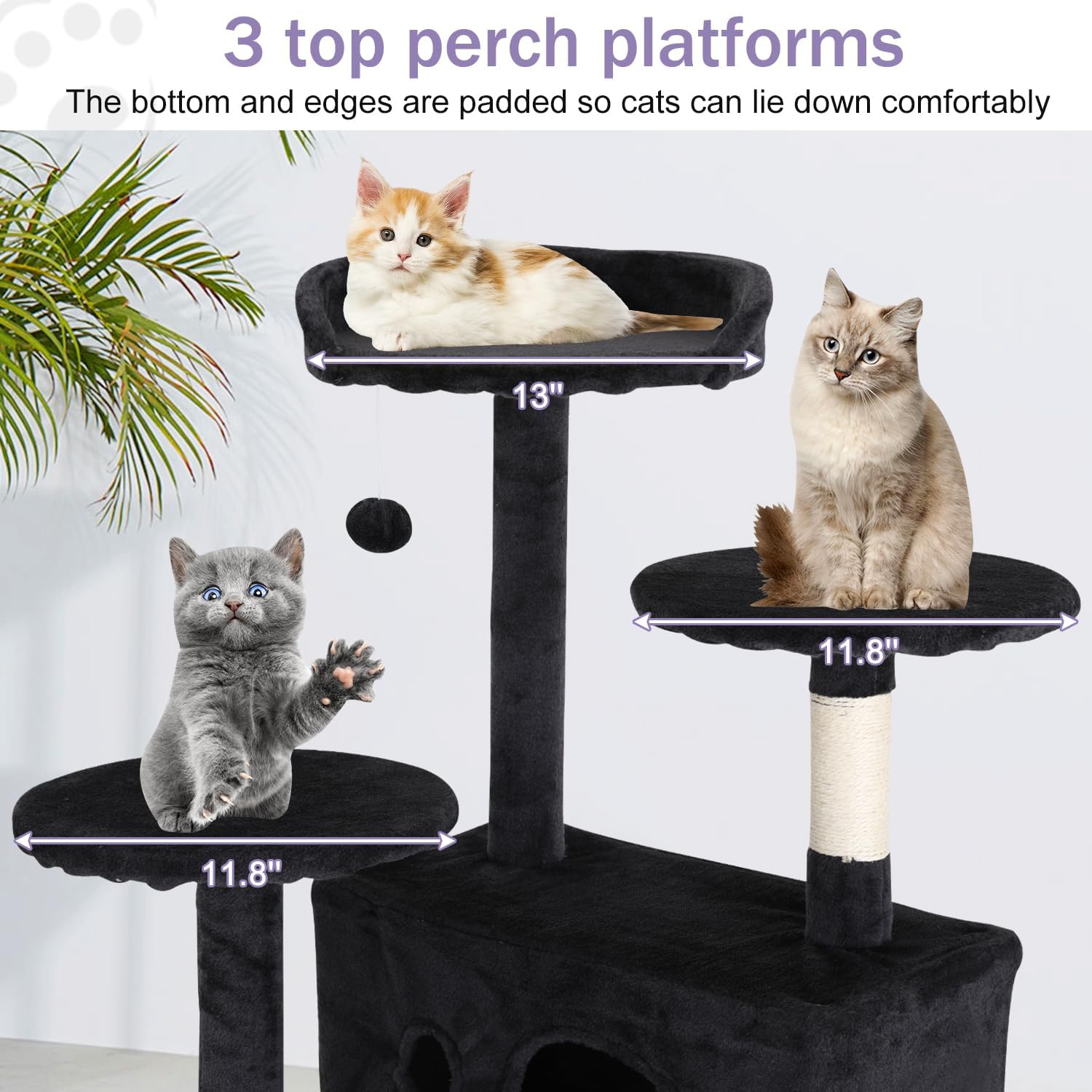 Cat Tree 54 Inches Cat Tower for Indoor Cats Multi-Level Cat Condo with Litter Box Enclosure,Scratching Posts for Indoor Cats (Dark Gray)