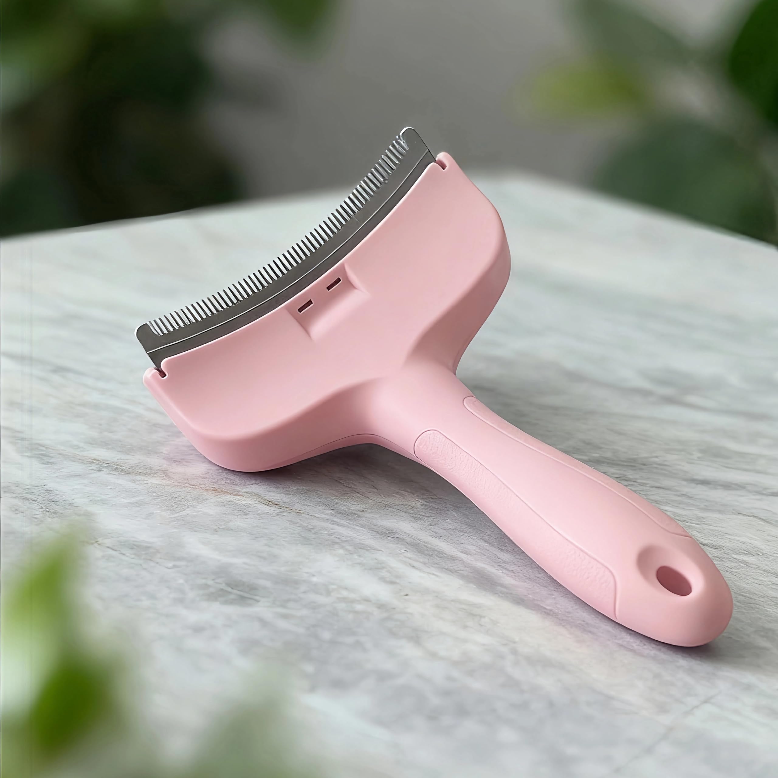 Treayes Pink Small Comb for Shedding Dogs & Cats, V-Shape Tight Teeth Deshedding Dog Brush with Ergonomic Design Grip Handle, Pro Pet Combs for