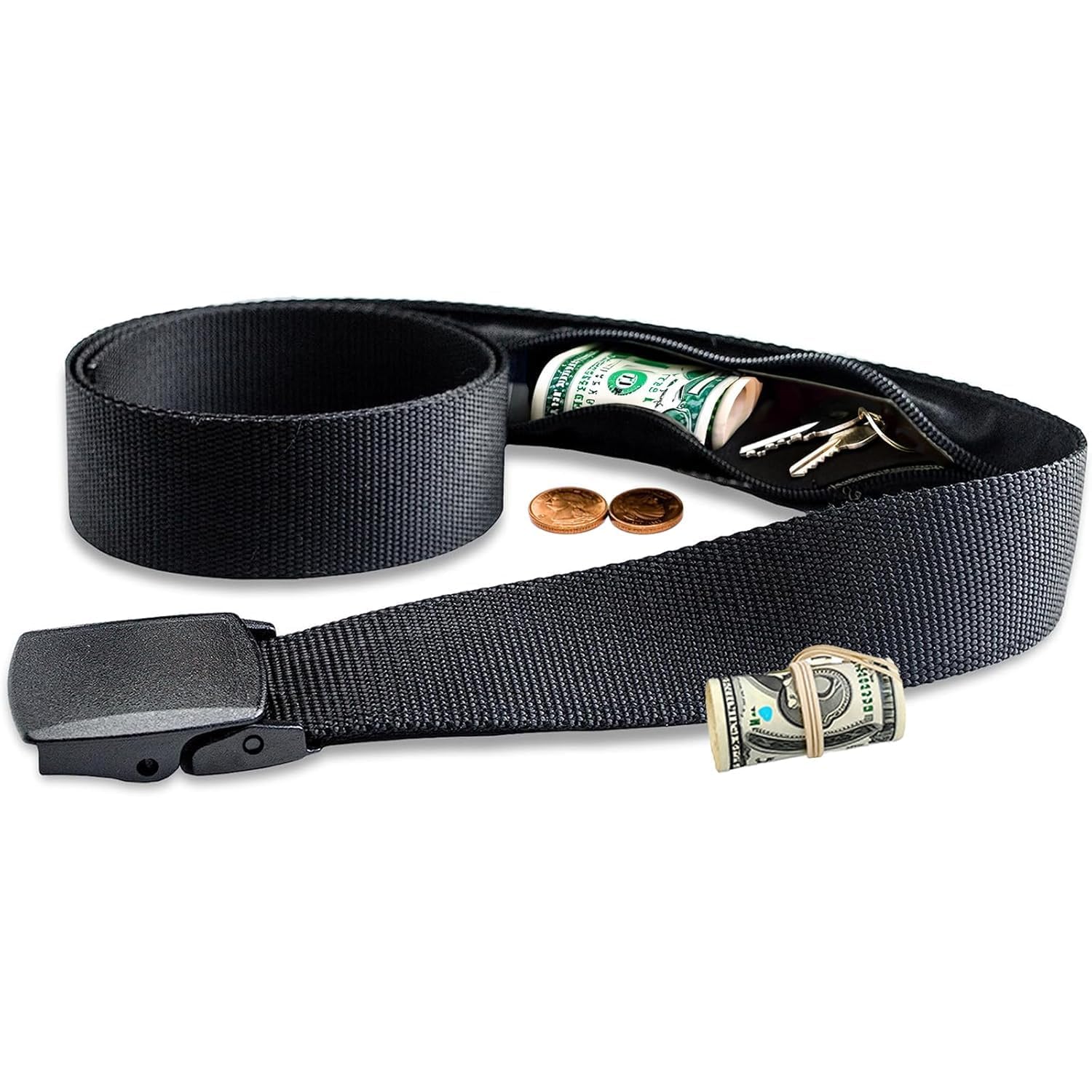Travel Money Belt, Anti-Theft Travel Security Belt with Hidden Money Pouch, Hidden Secret Compartment Belt Wallet for Men, Metal Buckle, Nylon, Black, Black, Travel-image-7
