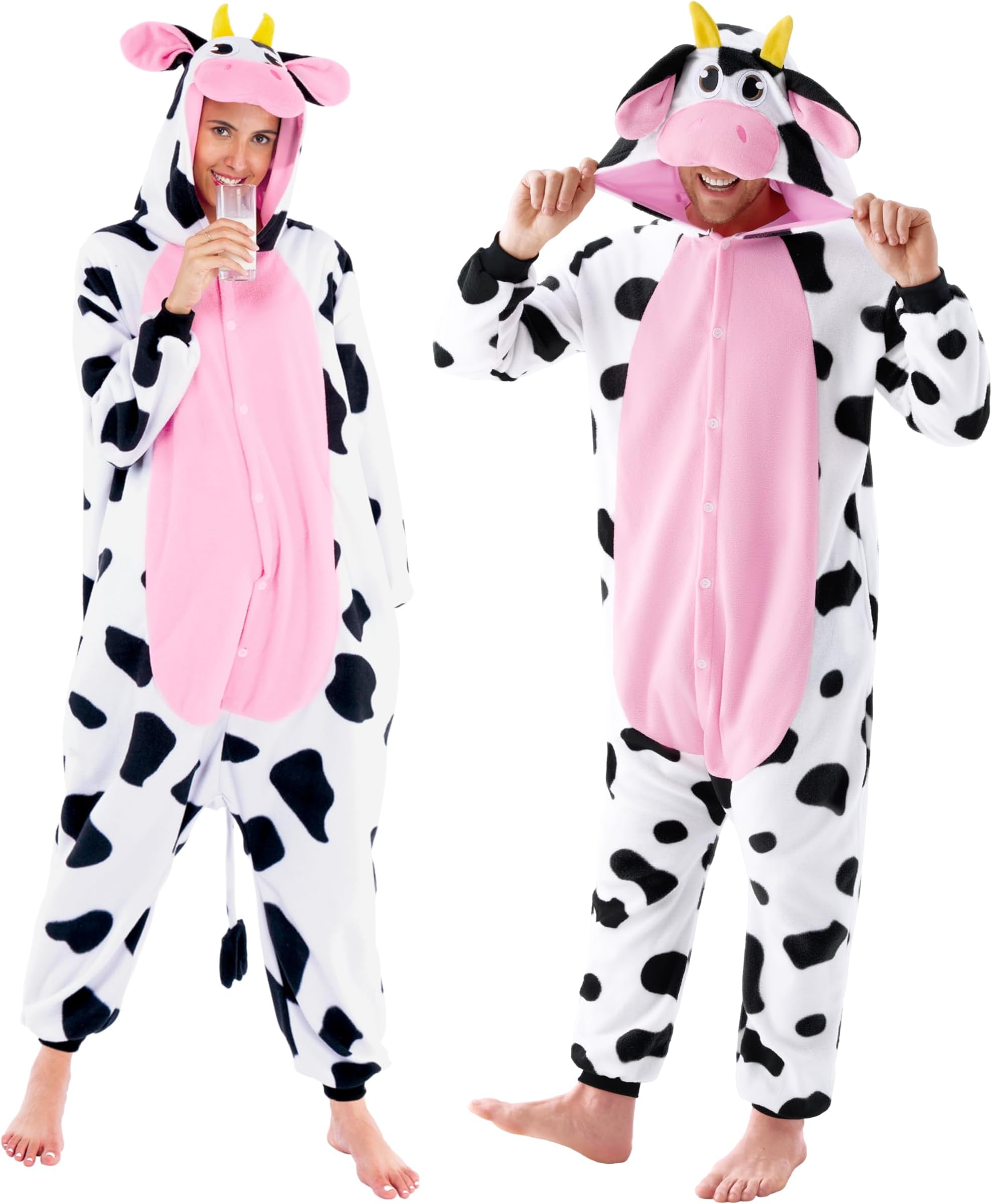 Unisex Adult jumpsuit Plush Costume with Hat Tail for Dress Up Role Play Halloween Costum-XL Pink