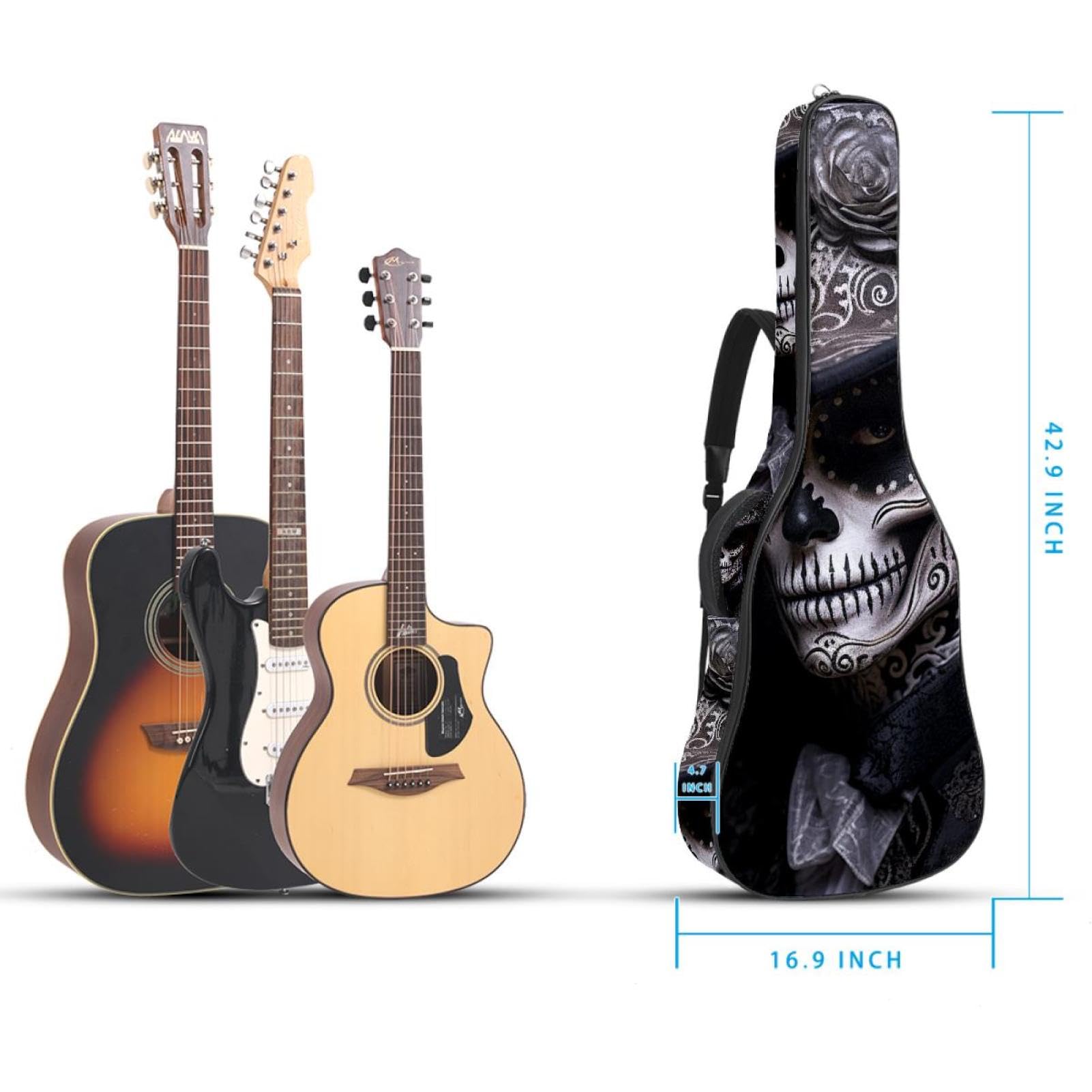Sac de transport pour guitare basse de 101,6 cm, 104,3 cm, double bandoulière réglable, étui pour guitare acoustique, tissu Oxford imperméable, éponge épaisse, crâne d'Halloween 34, Tête de mort pour