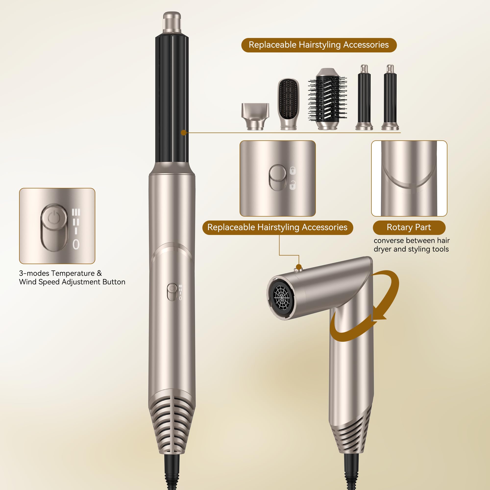 5 en 1 Air Brush Cepillo Soplante Airstyler Secador de pelo Iónico Hairstyler Plancha para rizos de aire multistyler Airbrush Cepillo de aire caliente Cepillo de peinado Kit de peluquería Hairstyler
