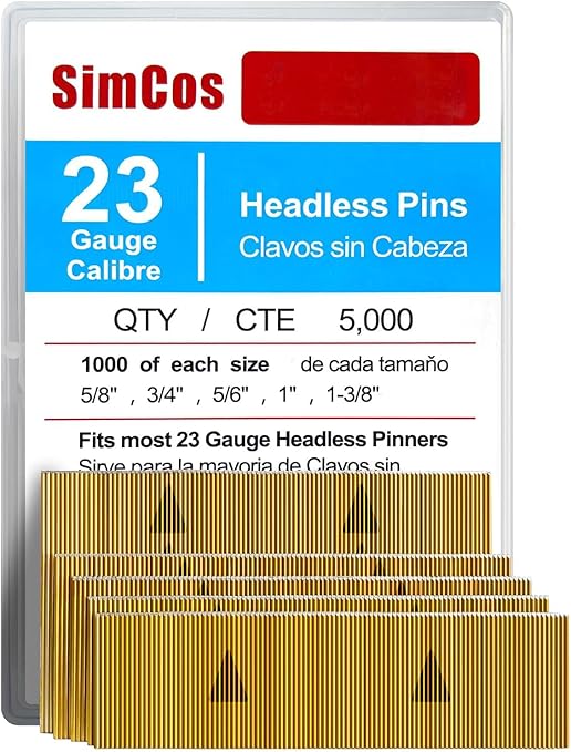 23 Gauge Pinner Nails (5/8",3/4",5/6",1",1-3/8") assorted 5 sizes' Headless Pin Nails for 23 GA Pneumatic or Electric Pinner or pin gun,Project Pack (10000)