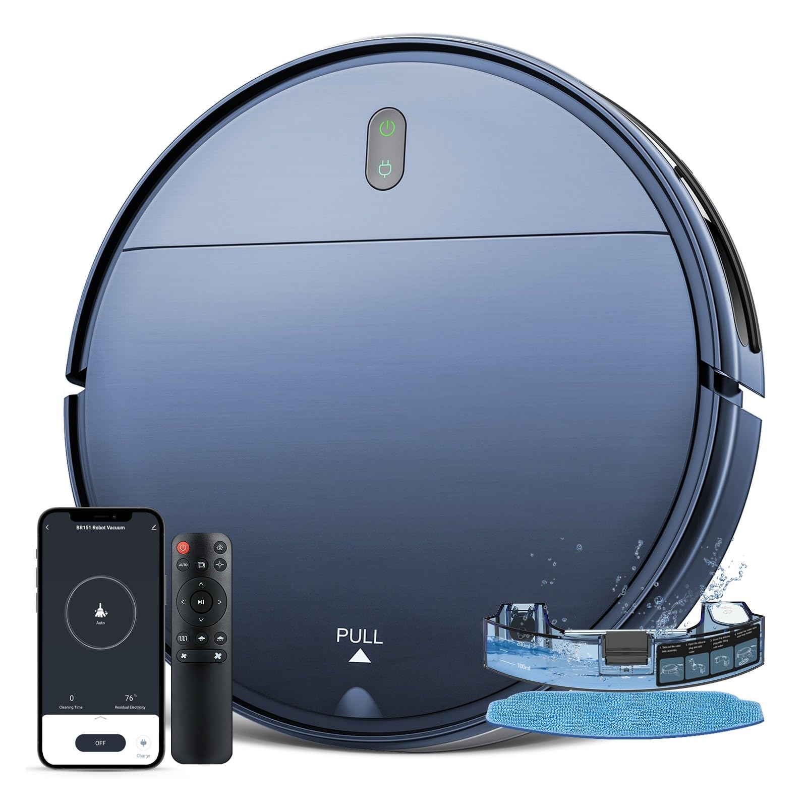 EWsdsfs BR151 Robot Vacuum Cleaner 4500Pa Mopping Cleaning Machine Sweeper Carpet Cleaner Smart Home Pet Hair Multiple Floors APP(Blue)