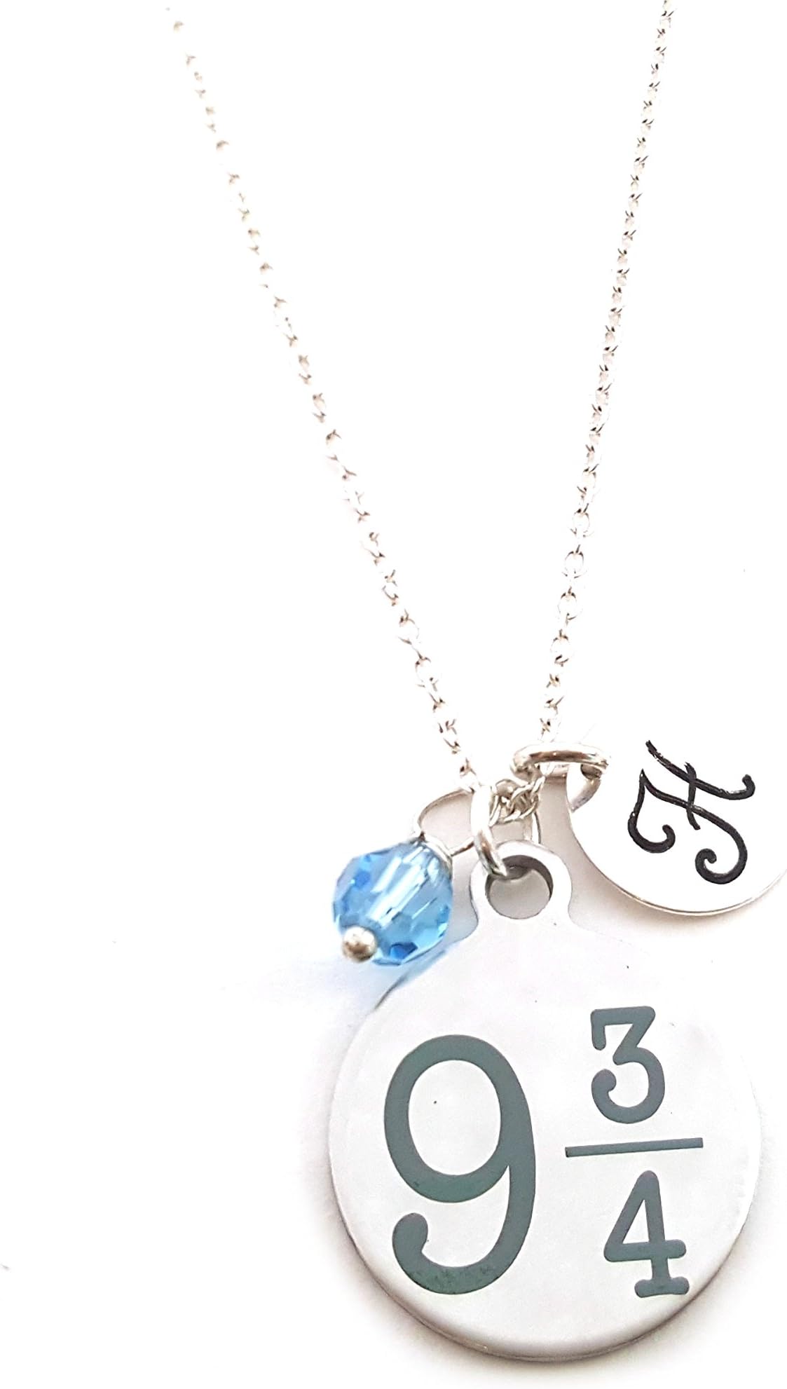 Platform 9 3/4 Necklace – Silver Tone Harry Potter Charm Sterling Silver Chain – Personalized Birthstone Jewelry Gift for Her