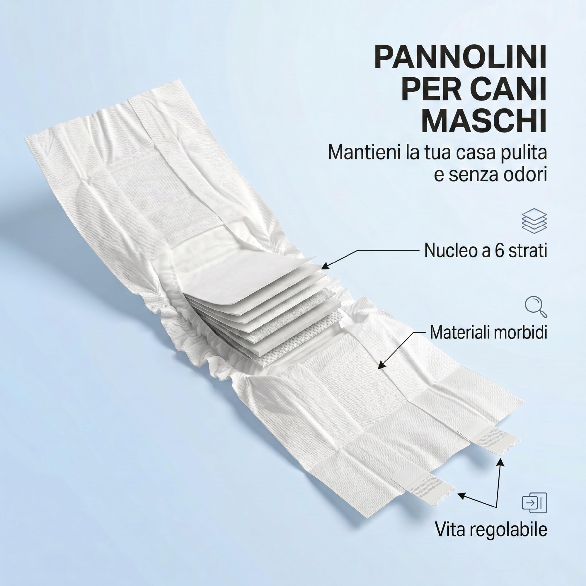 PawHut Pannolini per Cani Maschi, 48 Pezzi, Pannolini Assorbenti con Fascia Elastica Regolabile, Usa e Getta, per Incontinenza e Urinazione Eccitabile, 62x20 cm, Bianco