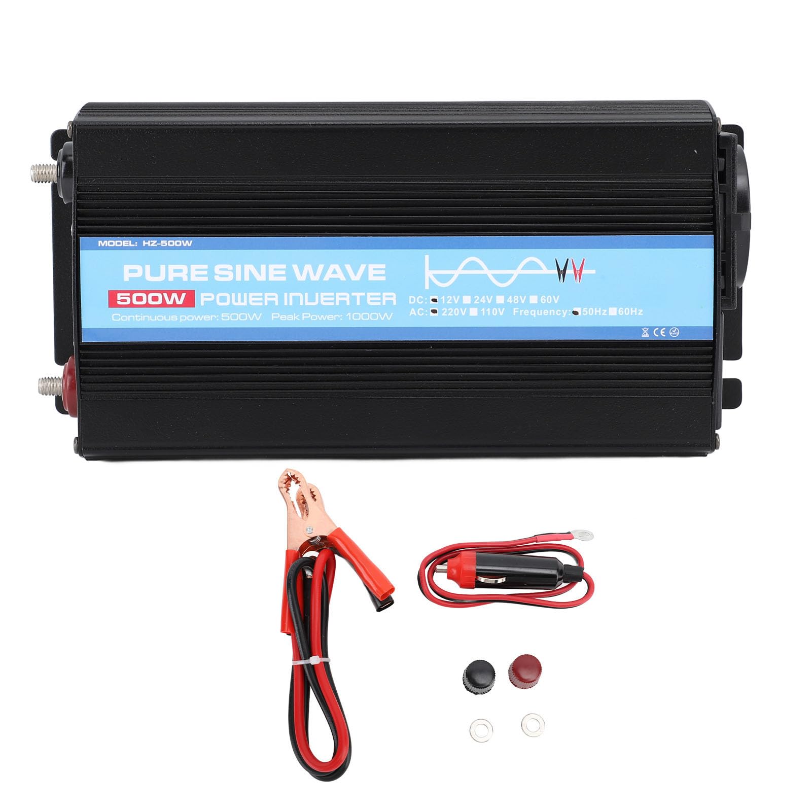 Inversor de Corriente para Coche de 500W, Convertidor de CC de 12V a 110V de CA de Alta Eficiencia de Onda Sinusoidal Pura para Vehículos Recreativos, Barcos y Herramientas Eléctricas
