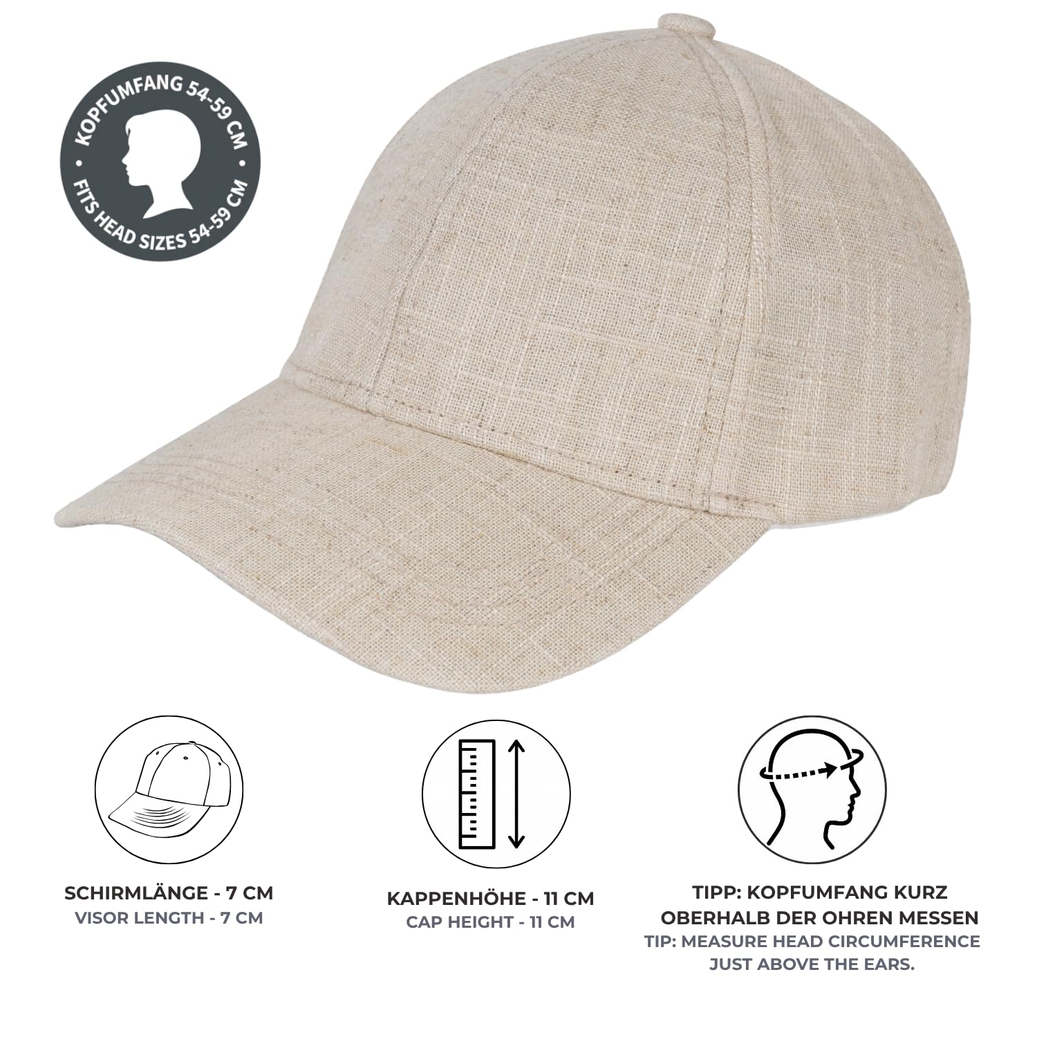 styleBREAKER Casquette de Baseball Unisexe en Lin | Casquette 6 Pans Réglable avec Visière Courbée | Casquette d'Été Respirante avec Boucle Métallique | Légère, Confortable & Stylée