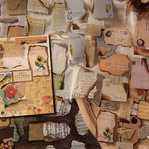 Miniatura 10 de Calcomanías de diario basura para álbumes de recortes, 120 piezas retro de flores, mariposas, naturaleza, poemas, letras decorativas para álbumes de