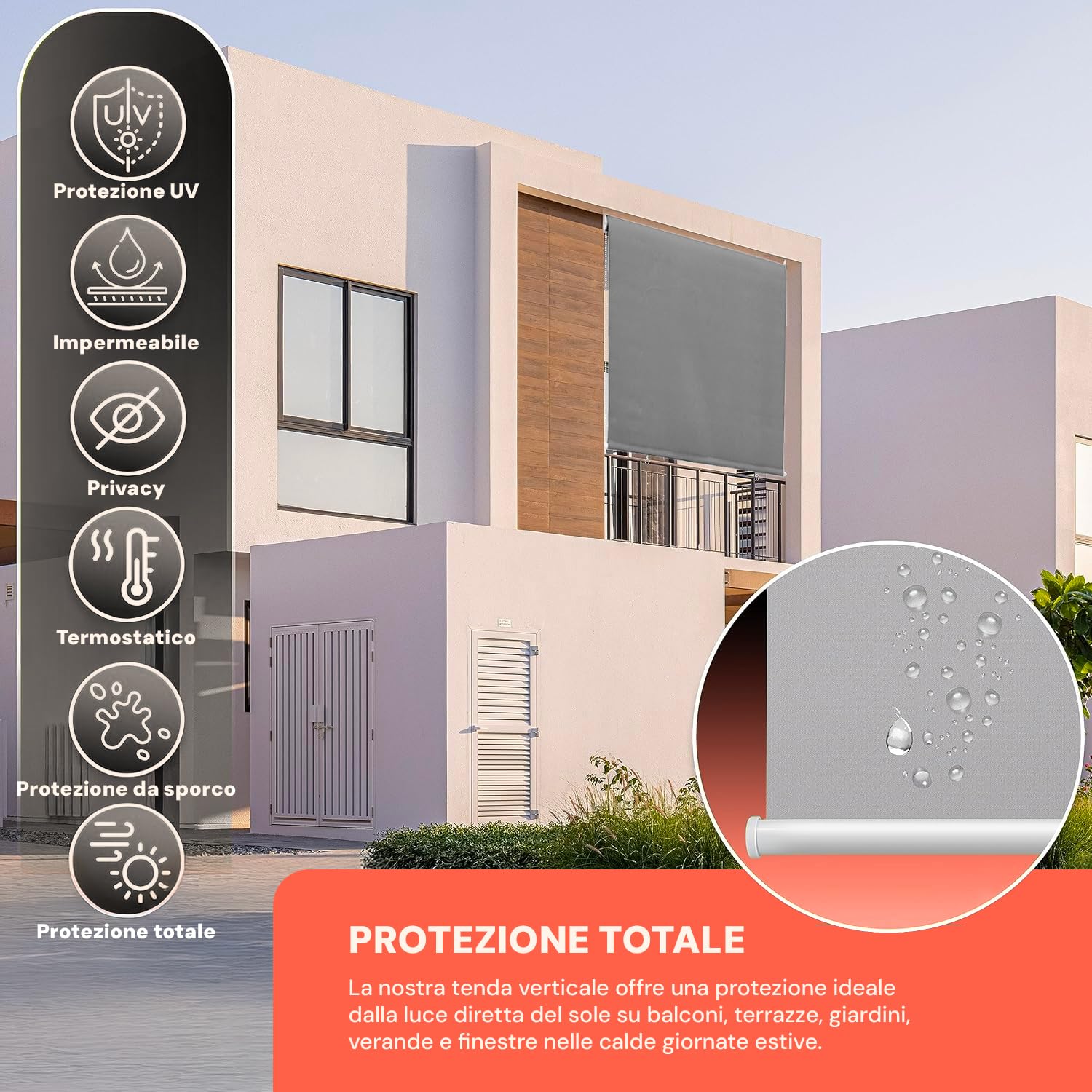 Tenda da Sole a Caduta 250x150 cm con Rullo in Alluminio, Parasole Esterno Grigio, Attacco Soffitto Incluso